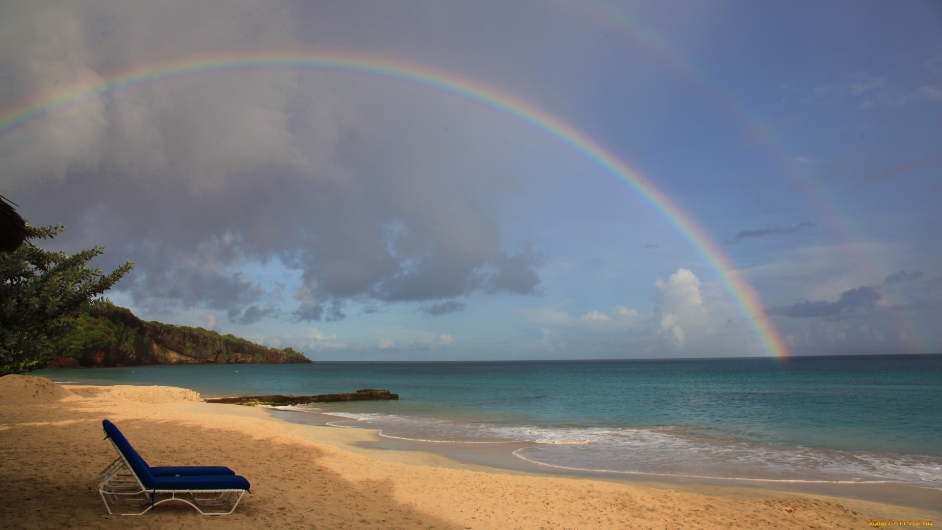 природа, радуга, океан, тропики, пляж, берег