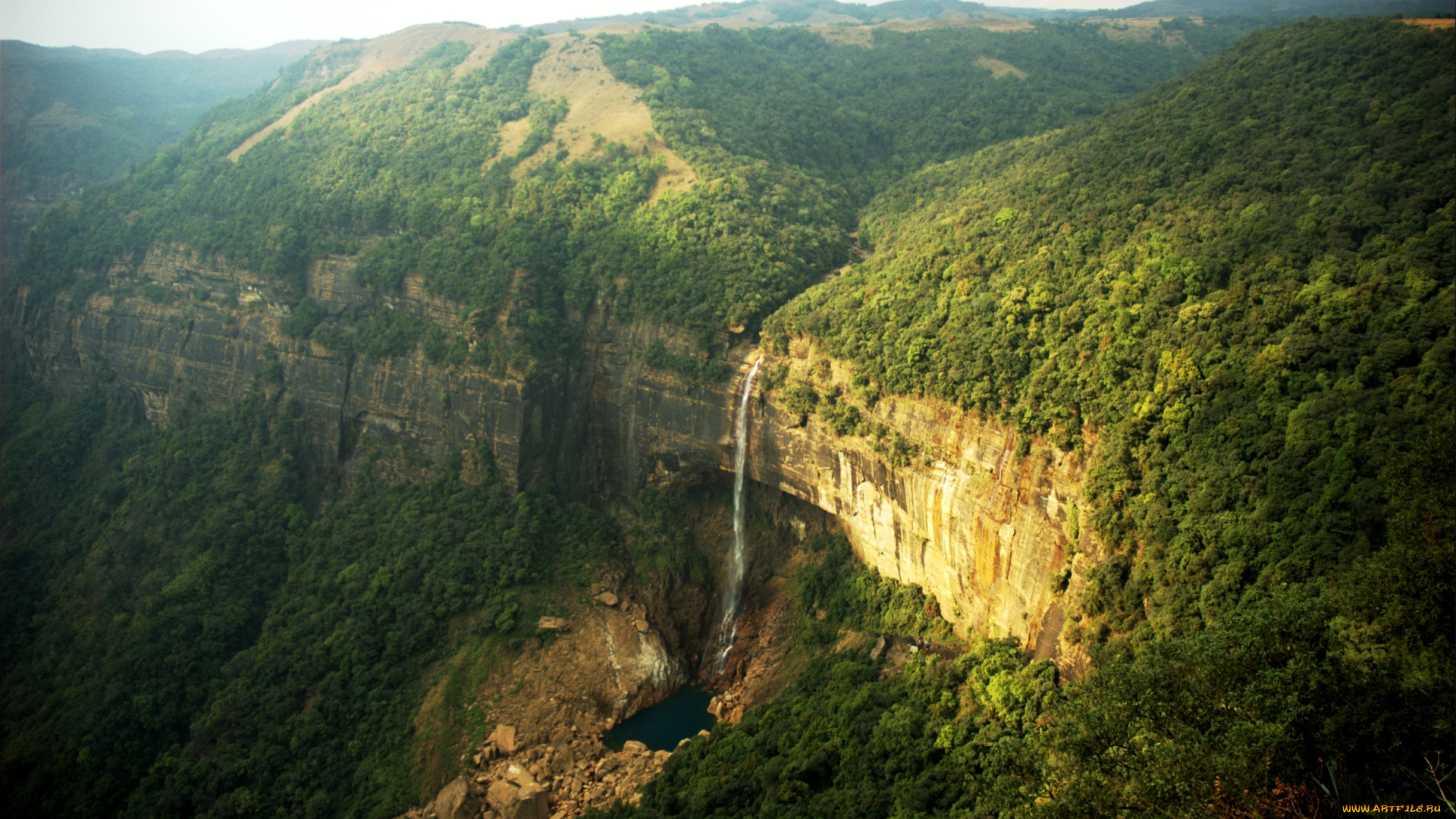 природа, водопады, поток, каньон, лес