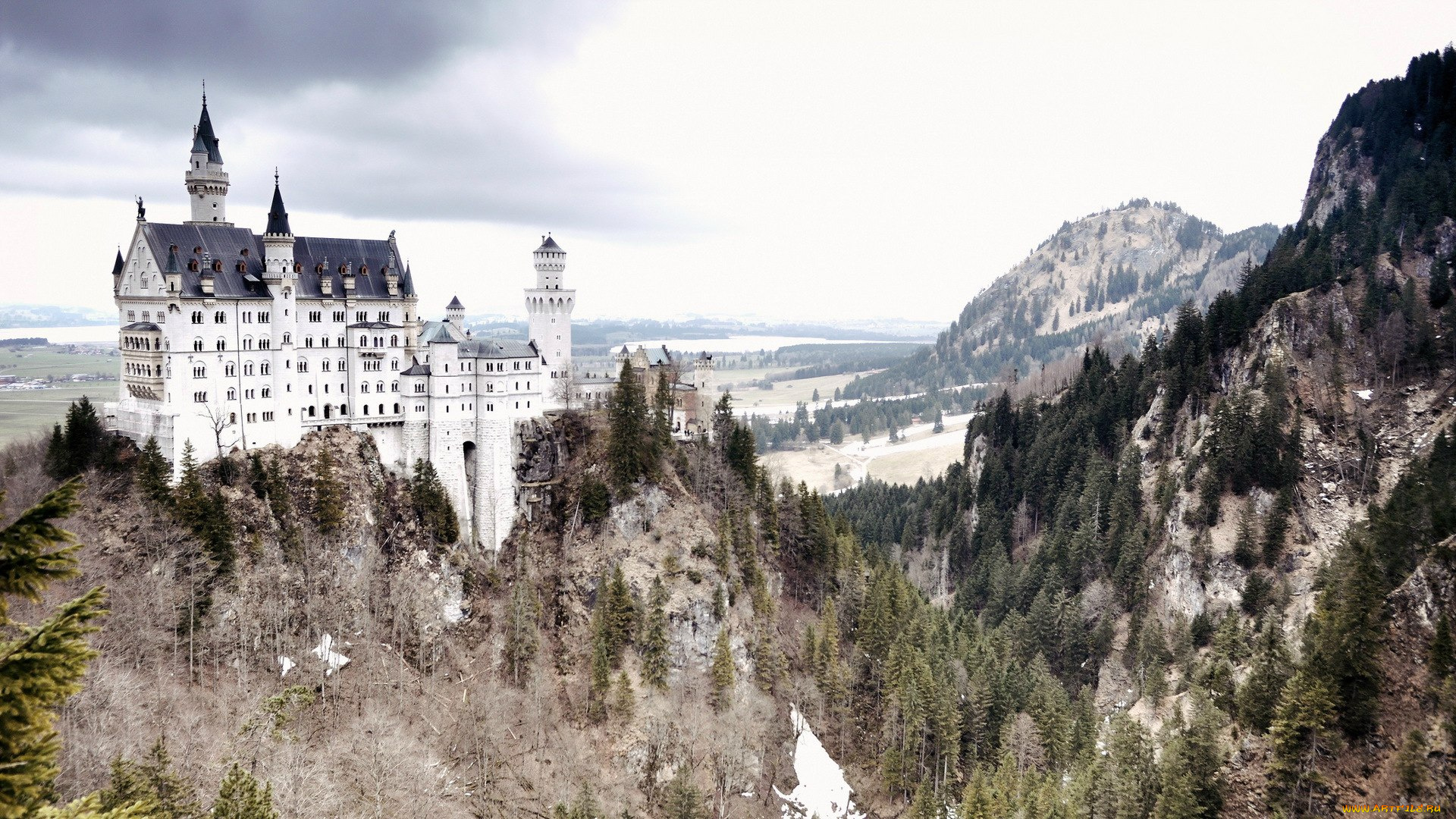 замок, нойшванштайн, германия, города, лес, небо