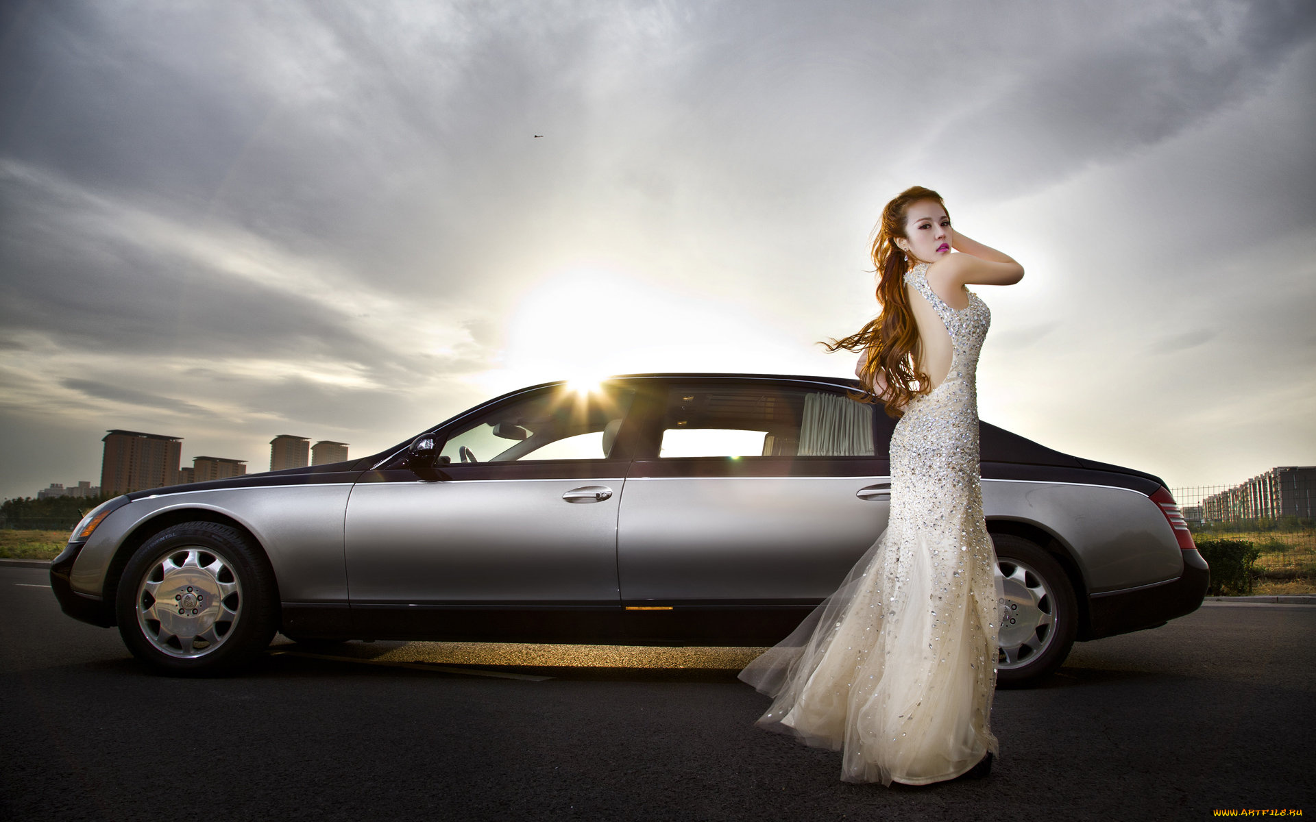 автомобили, авто, девушками, автомобиль, платье, рыжая, взгляд, девушка