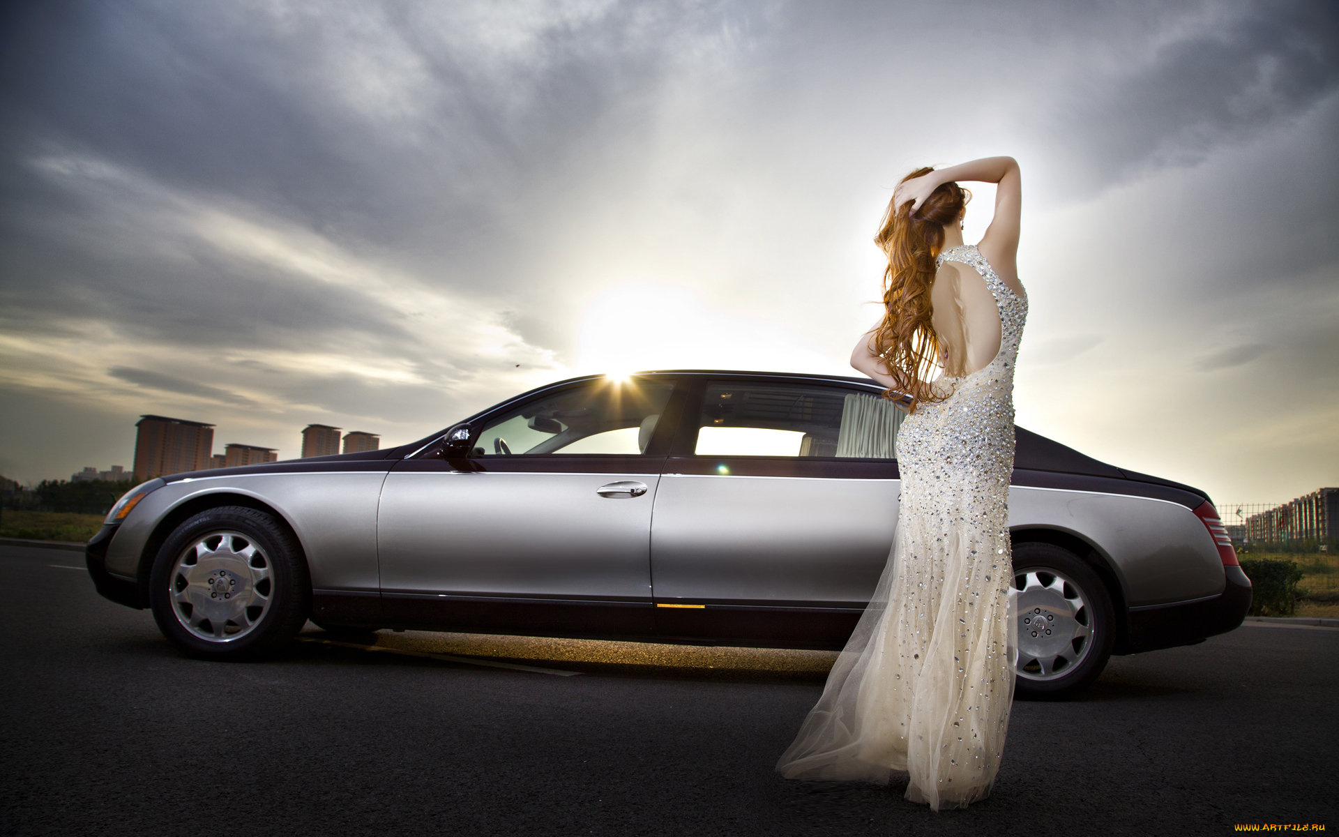 автомобили, авто, девушками, автомобиль, платье, взгляд, рыжая, девушка