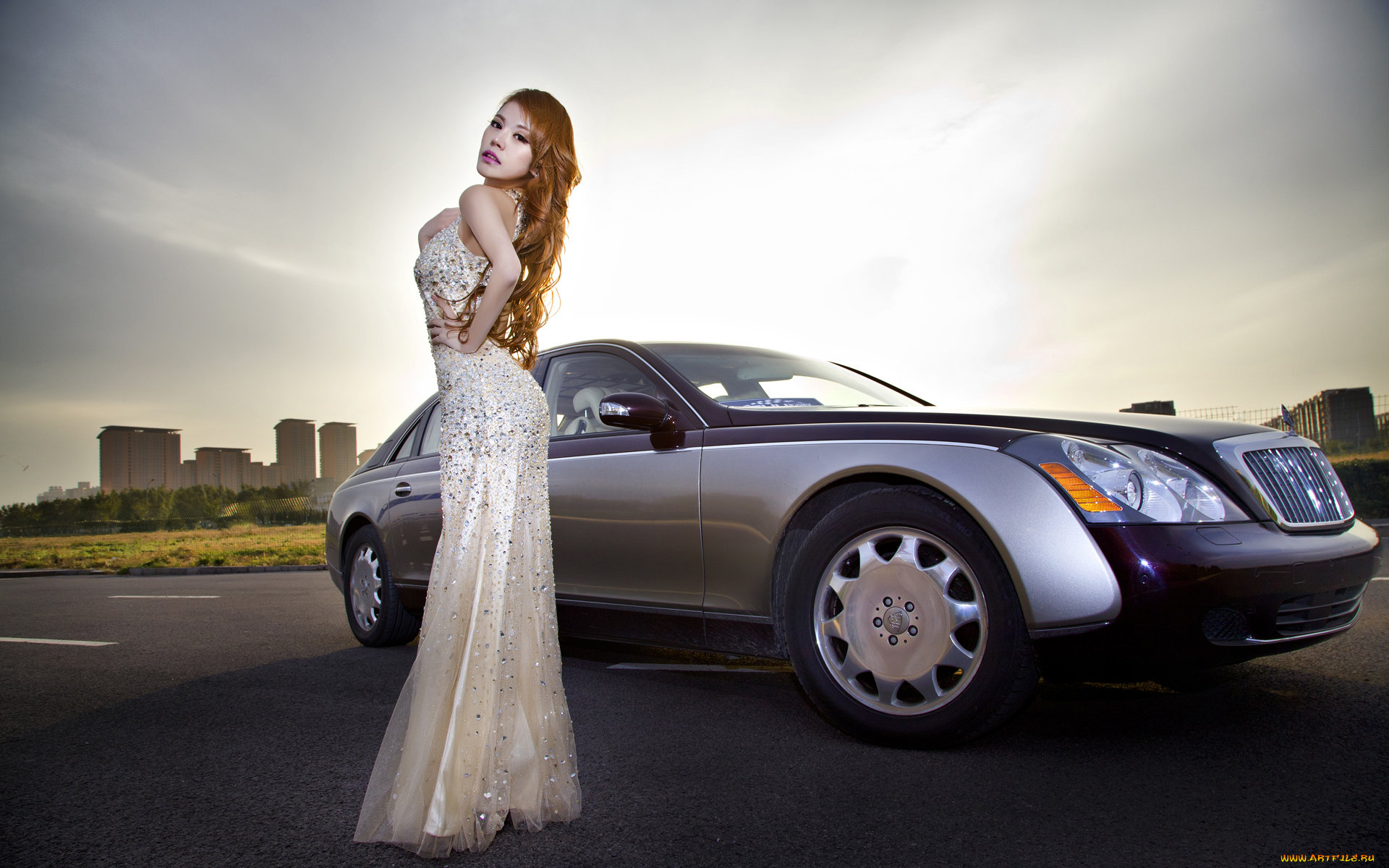 автомобили, авто, девушками, платье, автомобиль, взгляд, девушка, рыжая