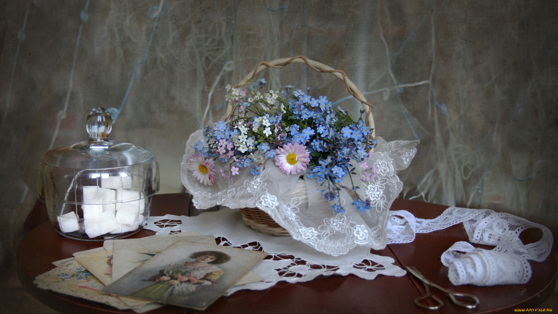 цветы, разные, вместе, незабудки, маргаритки