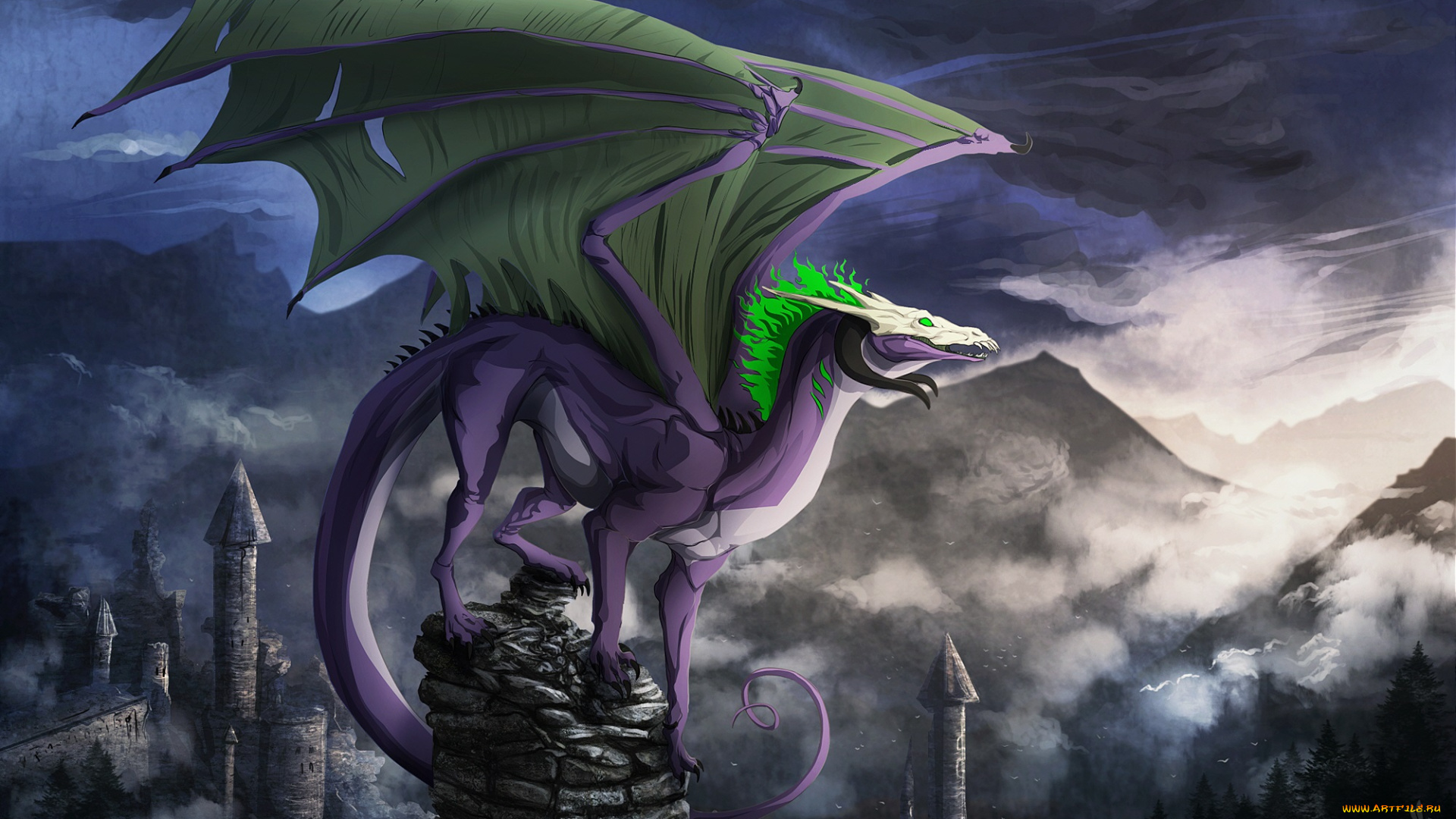 фэнтези, драконы, крылья, дракон, замок
