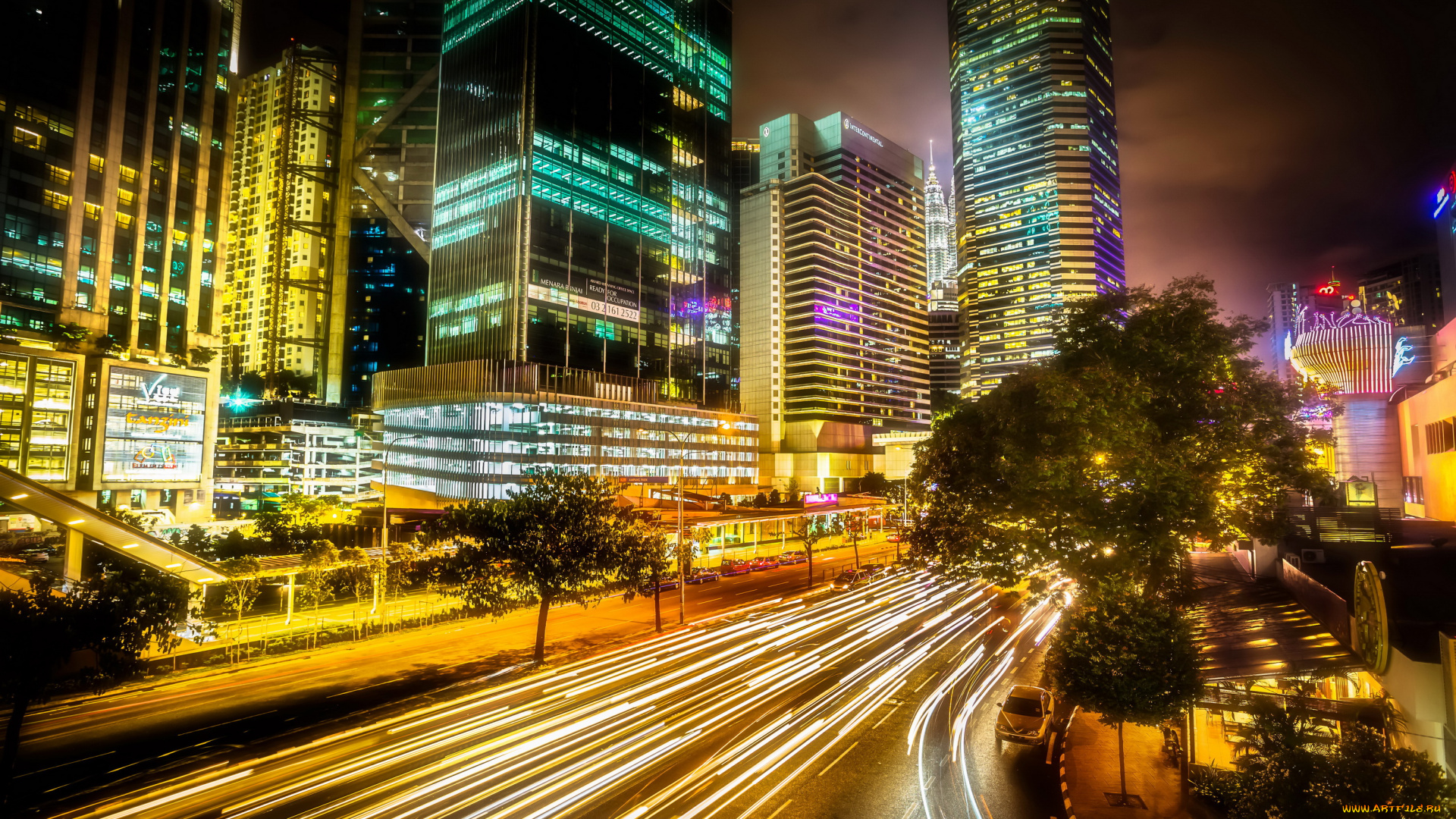 kuala, lumpur, , малазия, города, куала-лумпур, , малайзия, небоскребы, дома, дорога, огни, ночь, малазия