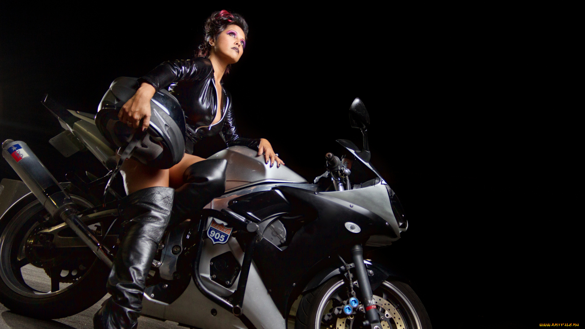 мотоциклы, мото, с, девушкой, vortex, шлем, сапоги, девушка, мотоцикл