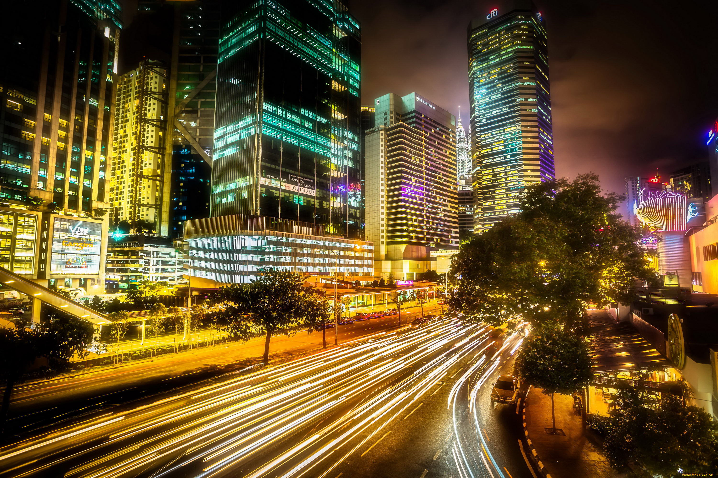 kuala, lumpur, , малазия, города, куала-лумпур, , малайзия, небоскребы, дома, дорога, огни, ночь, малазия