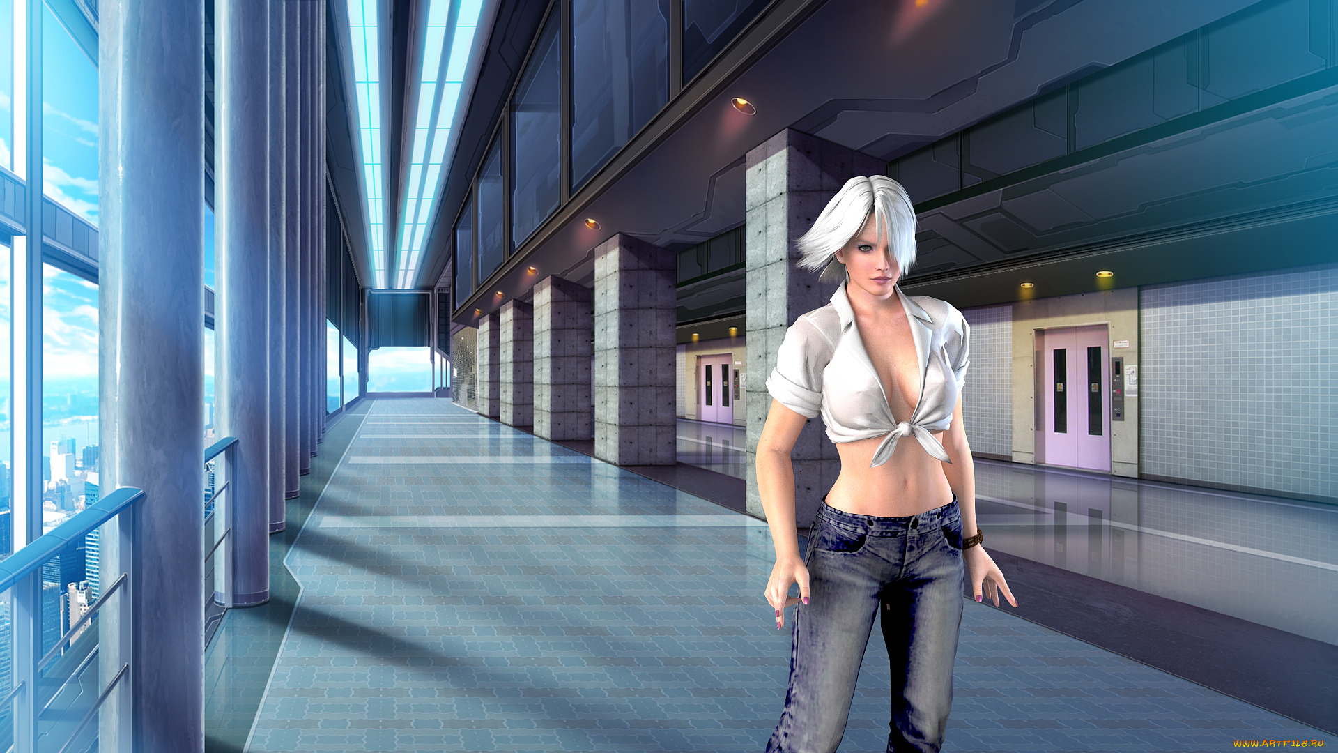 3д, графика, аниме, , anime, фон, девушка, взгляд