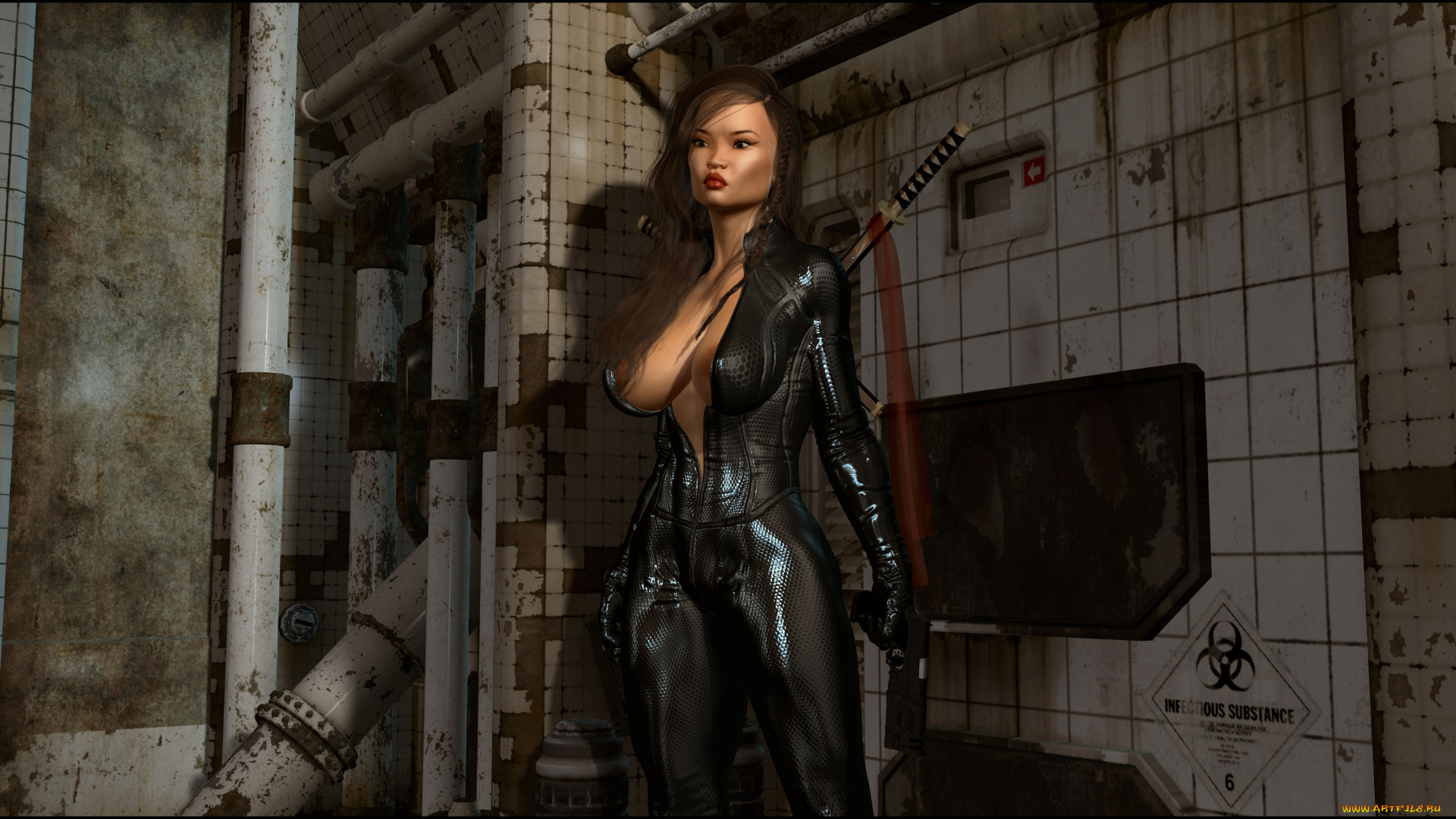 3д, графика, фантазия, , fantasy, девушка, фон, взгляд, оружие