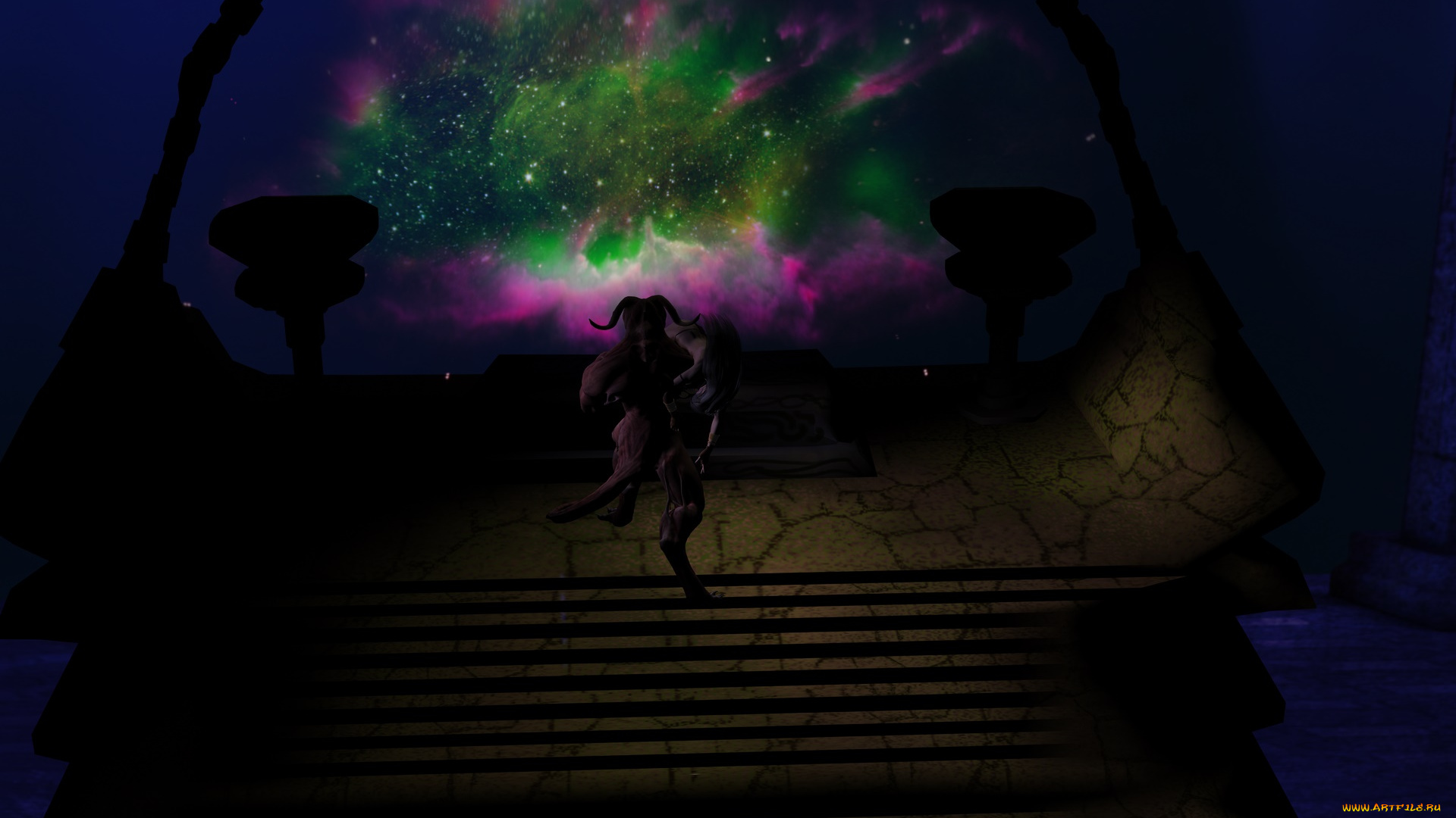 3д, графика, фантазия, , fantasy, пришелец, фон, взгляд, эльфийка