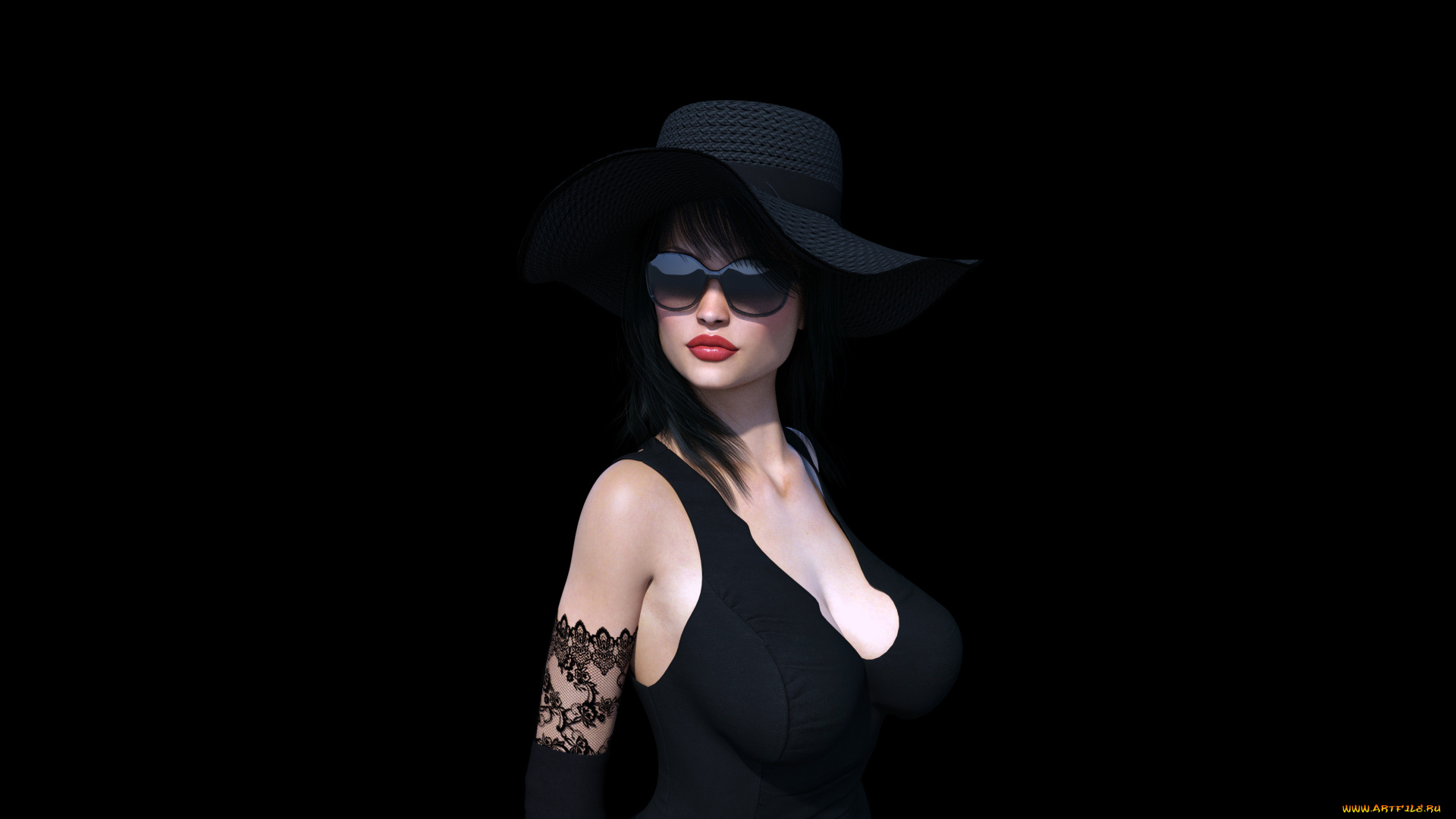 3д, графика, люди, , people, девушка, взгляд, фон, шляпа