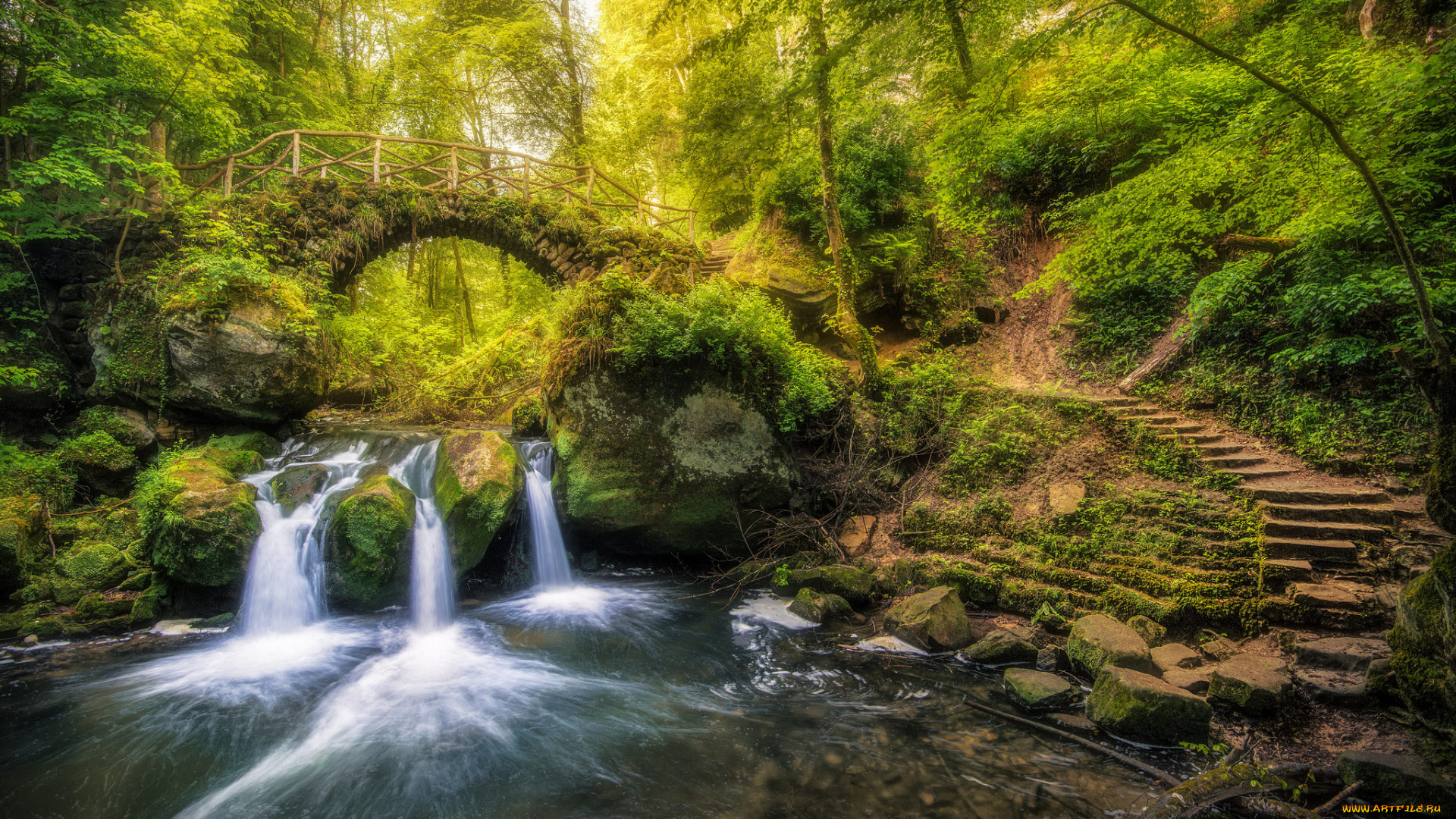 природа, водопады, лес, водопад, река