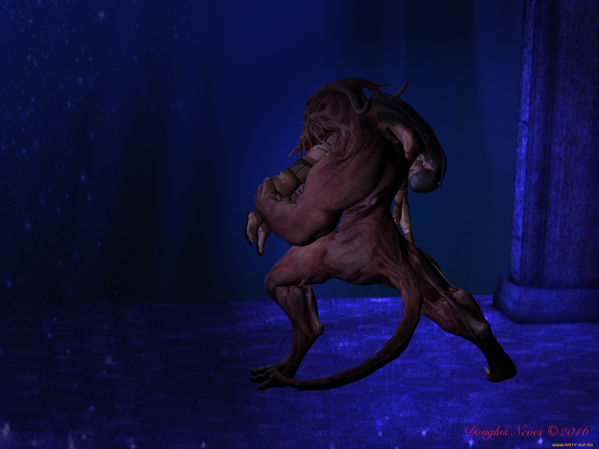 3д, графика, фантазия, , fantasy, пришелец, фон, взгляд, эльфийка