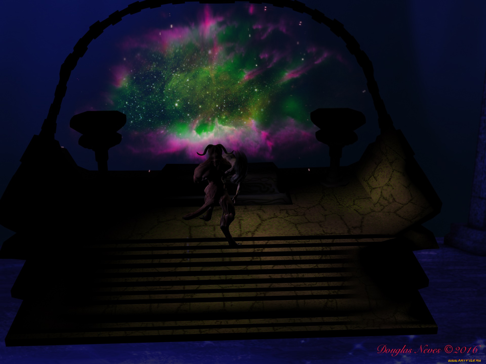 3д, графика, фантазия, , fantasy, пришелец, фон, взгляд, эльфийка