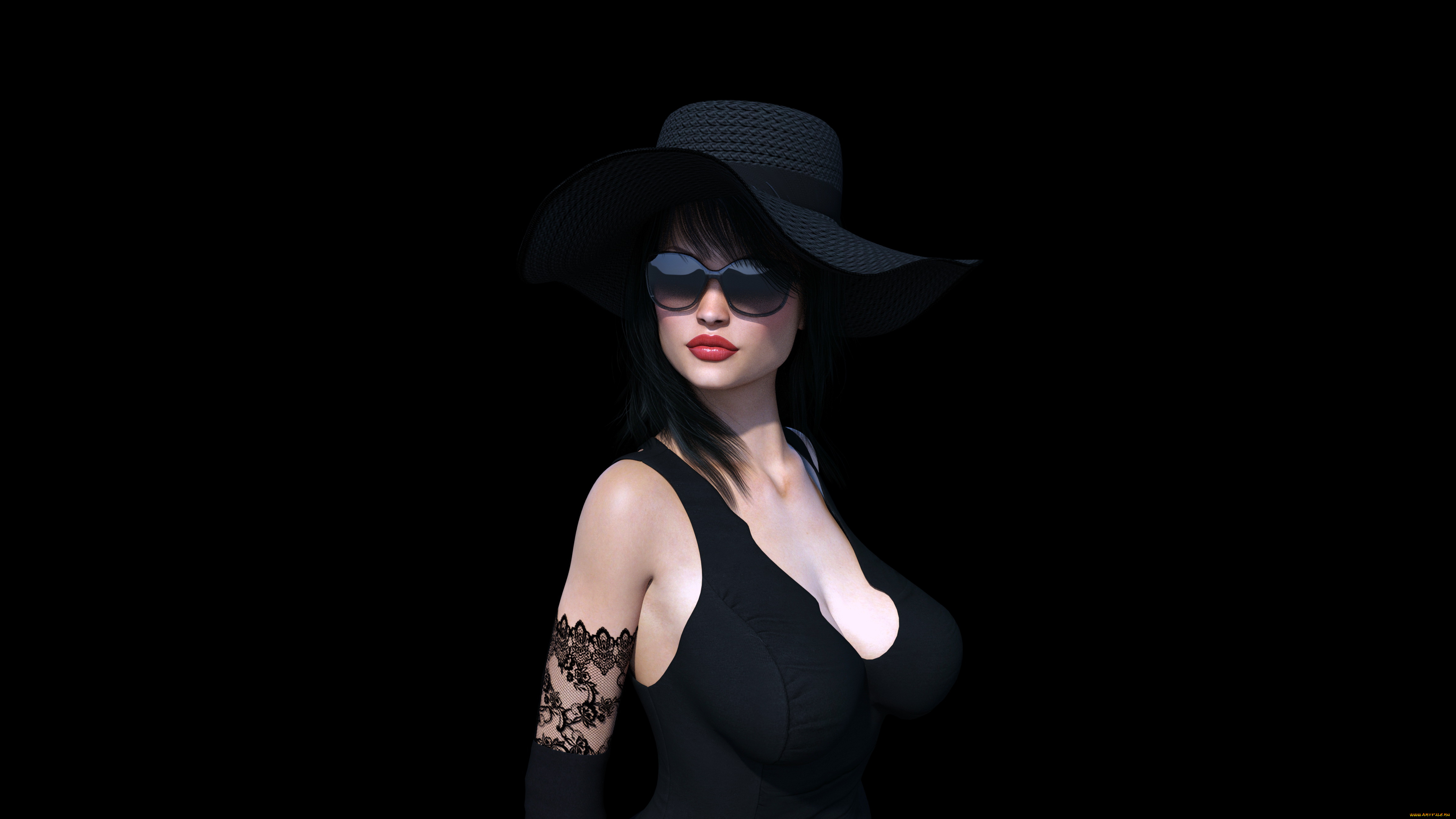 3д, графика, люди, , people, девушка, взгляд, фон, шляпа