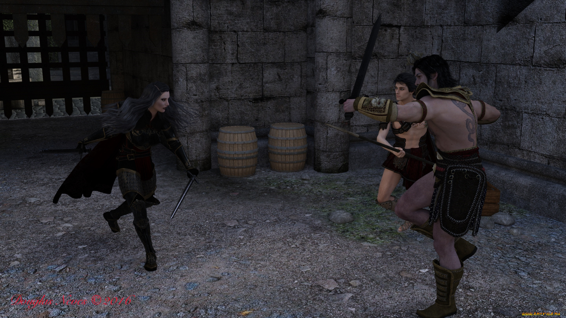 3д, графика, существа, , creatures, девушка, взгляд, фон, вампир, оружие