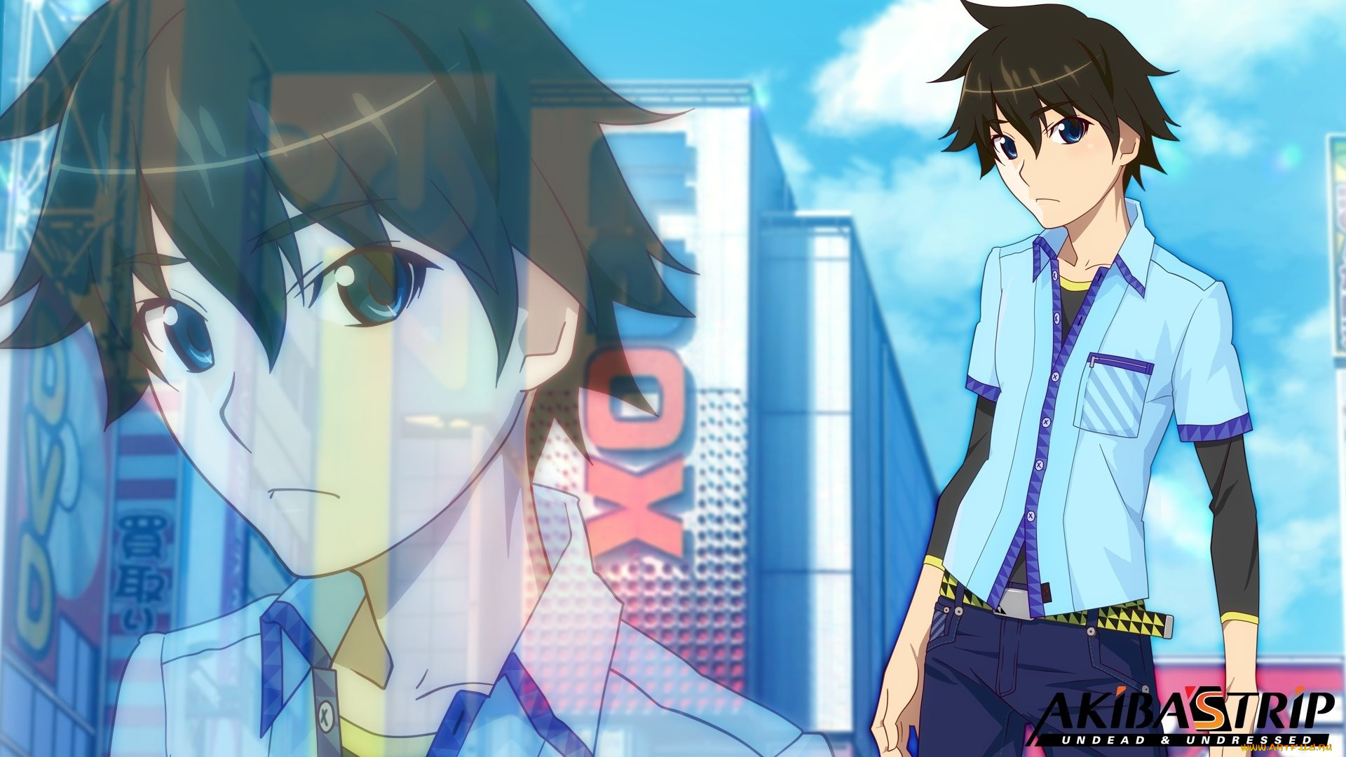 аниме, akiba`s, trip, , undead, &, undressed, парень, взгляд, фон
