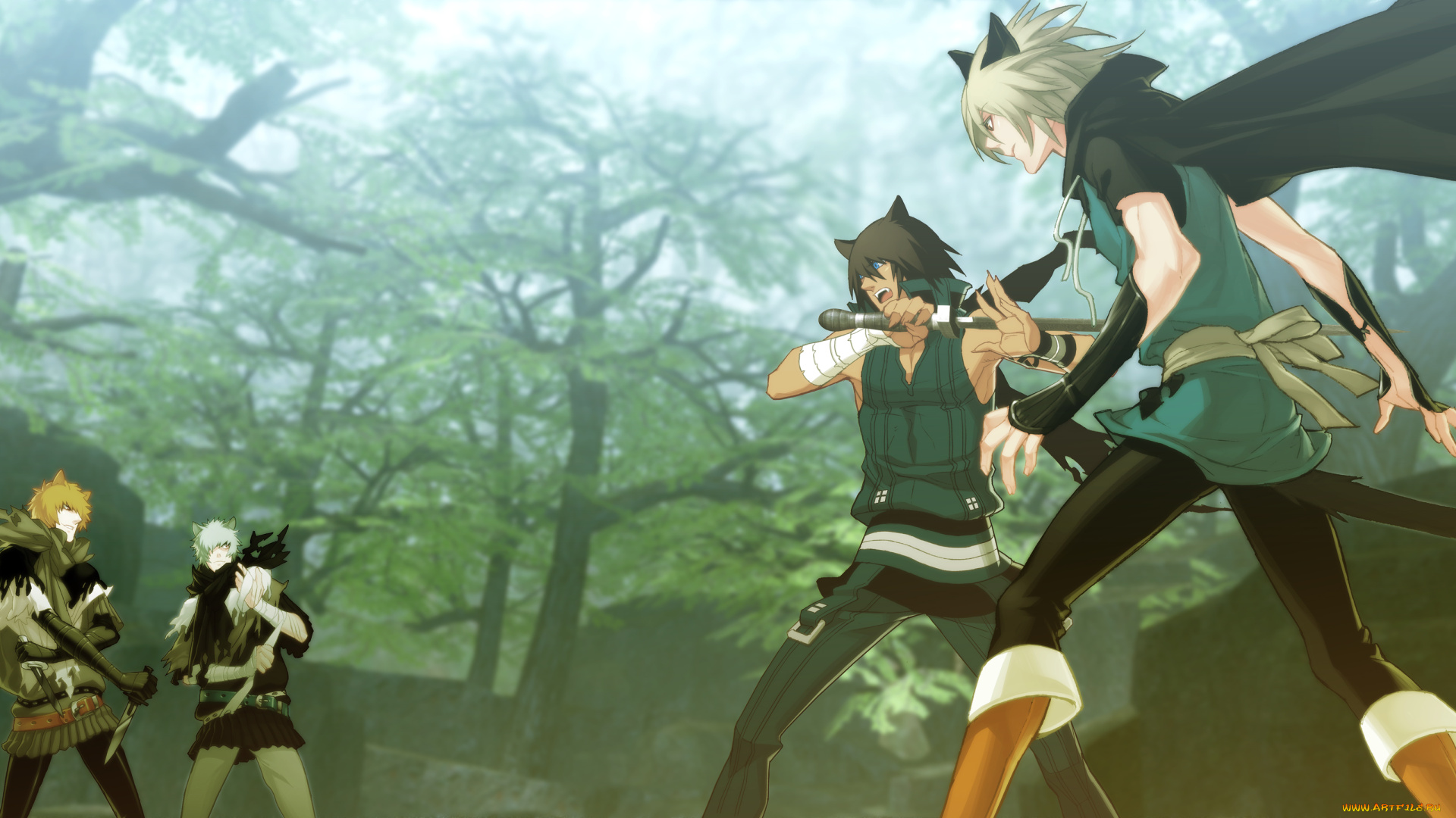 аниме, lamento, лес, асато, бой, рибика, коное, братья, уру, киру