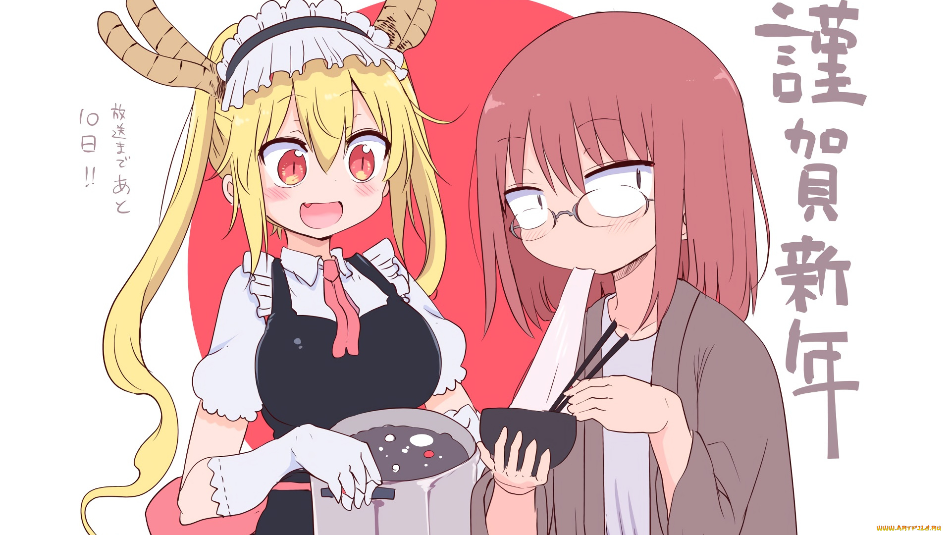 аниме, miss, kobayashi`s, dragon, maid, девушки, взгляд, фон