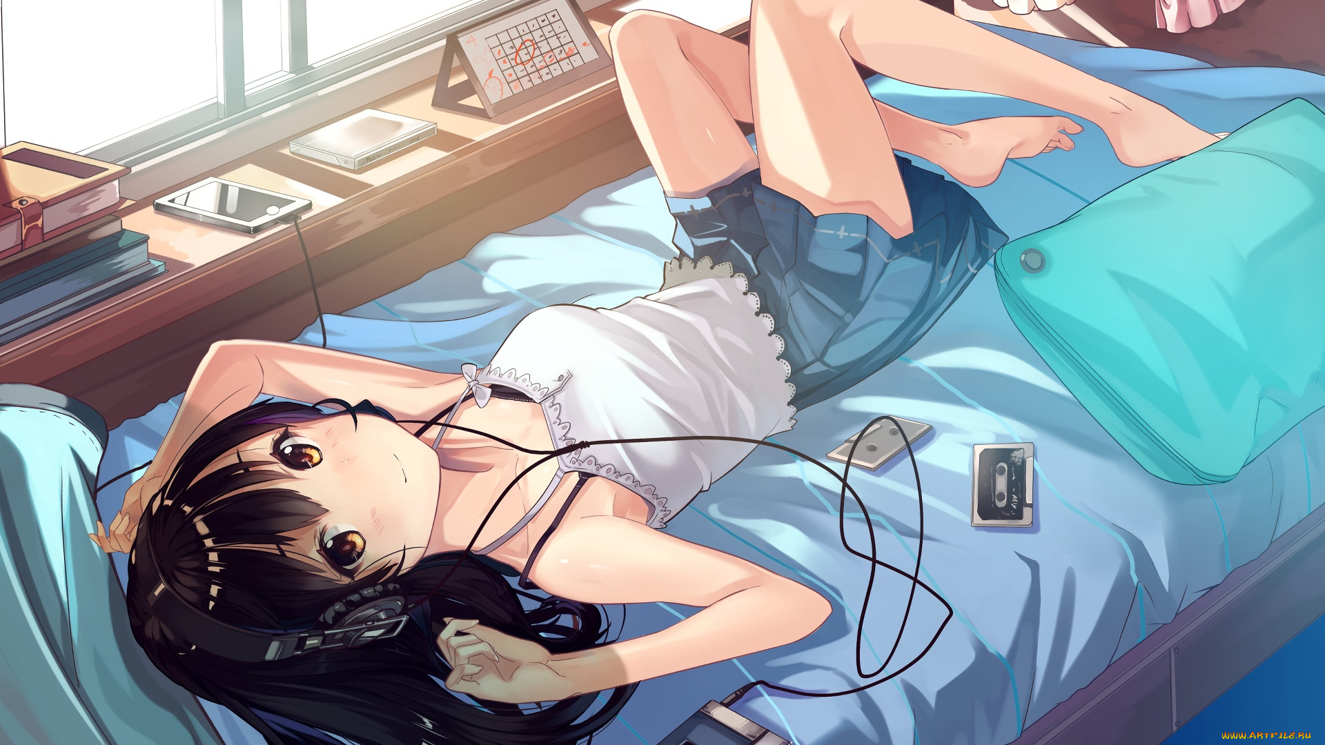 аниме, музыка, девушка, взгляд, фон