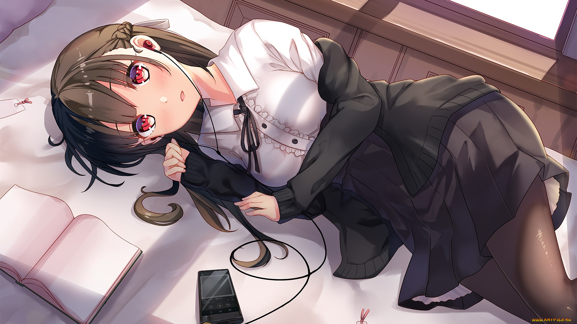 аниме, музыка, фон, взгляд, девушка