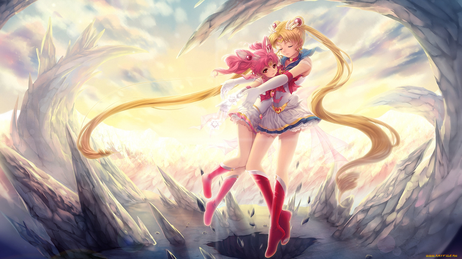 аниме, sailor, moon, воин, девушка, chibi, moon, скалы