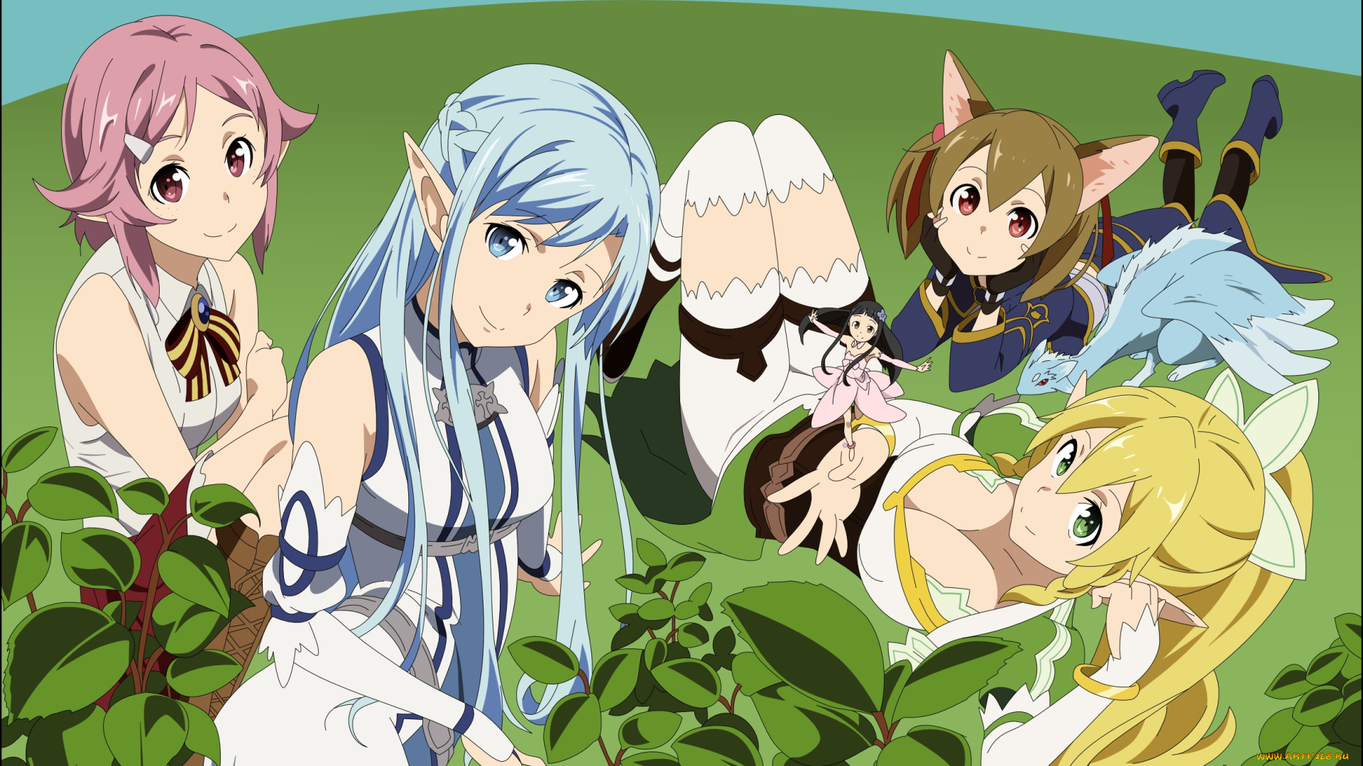 аниме, sword, art, online, девушки, взгляд, фон