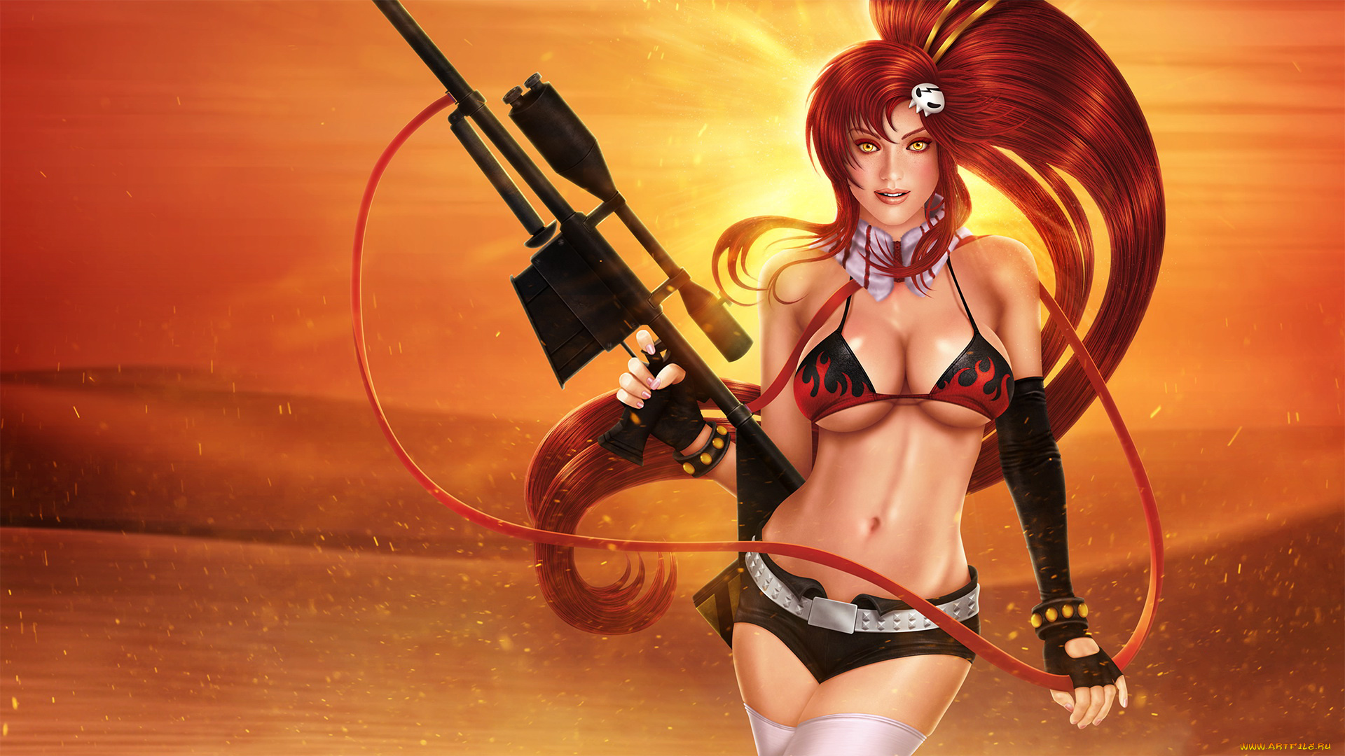 аниме, tengen, toppa, gurren-lagann, девушка, фон, взгляд, винтовка