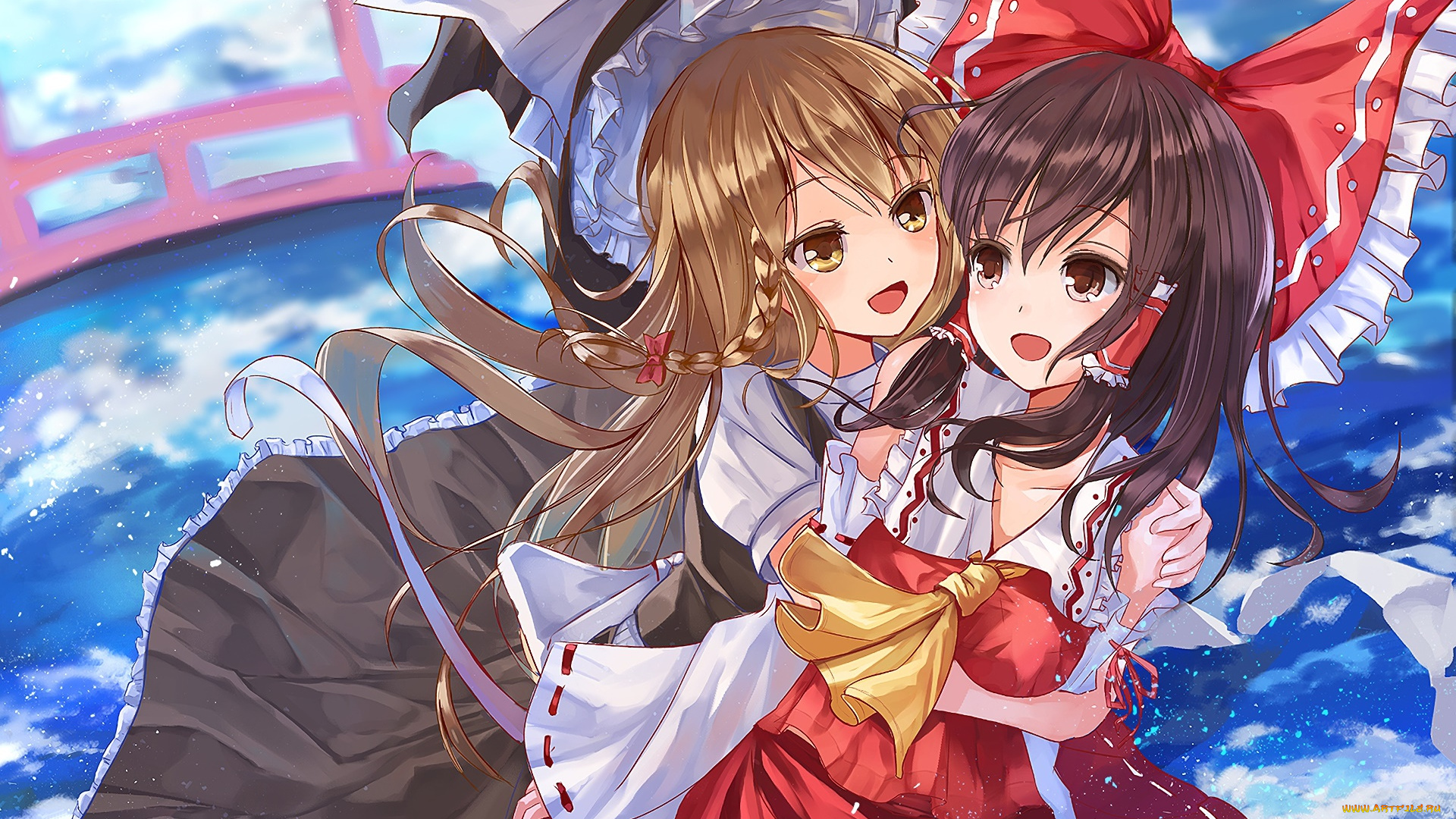 аниме, touhou, девушки, взгляд, фон