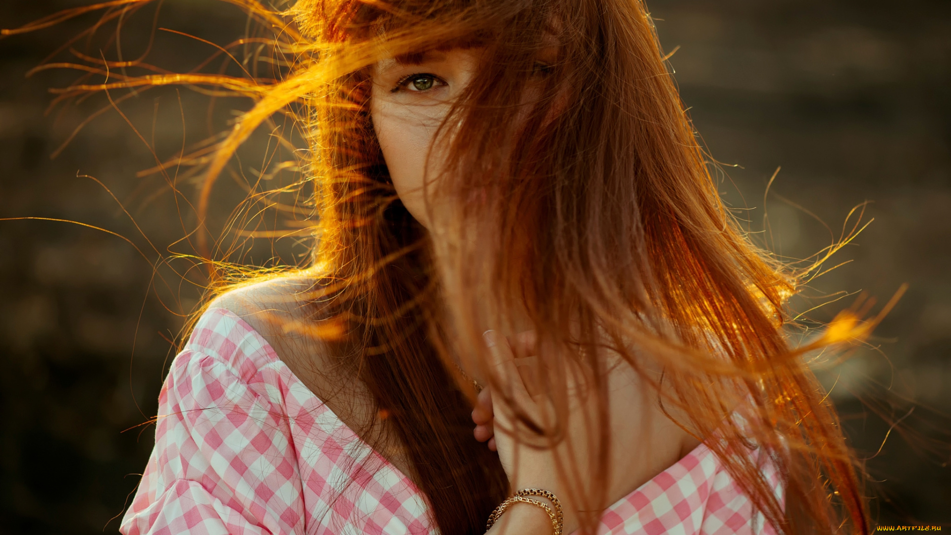 девушки, -unsort, , рыжеволосые, и, другие, рыжая, блузка, браслет, ветер