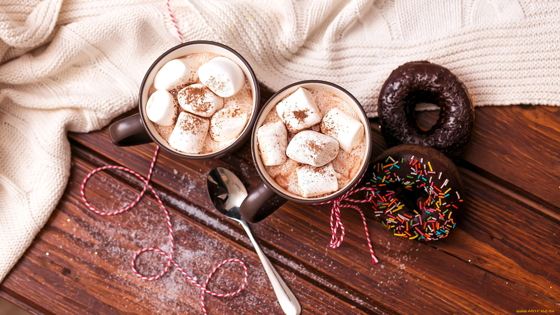 еда, разное, пончики, какао