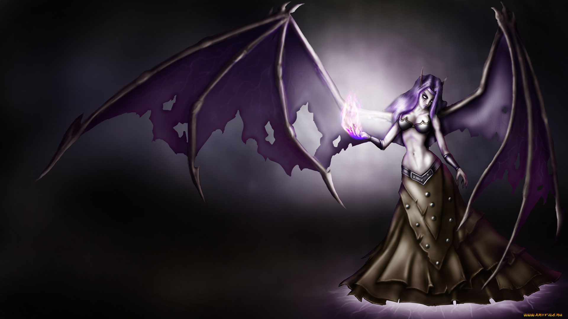 фэнтези, демоны, девушка, фон, крылья, рога