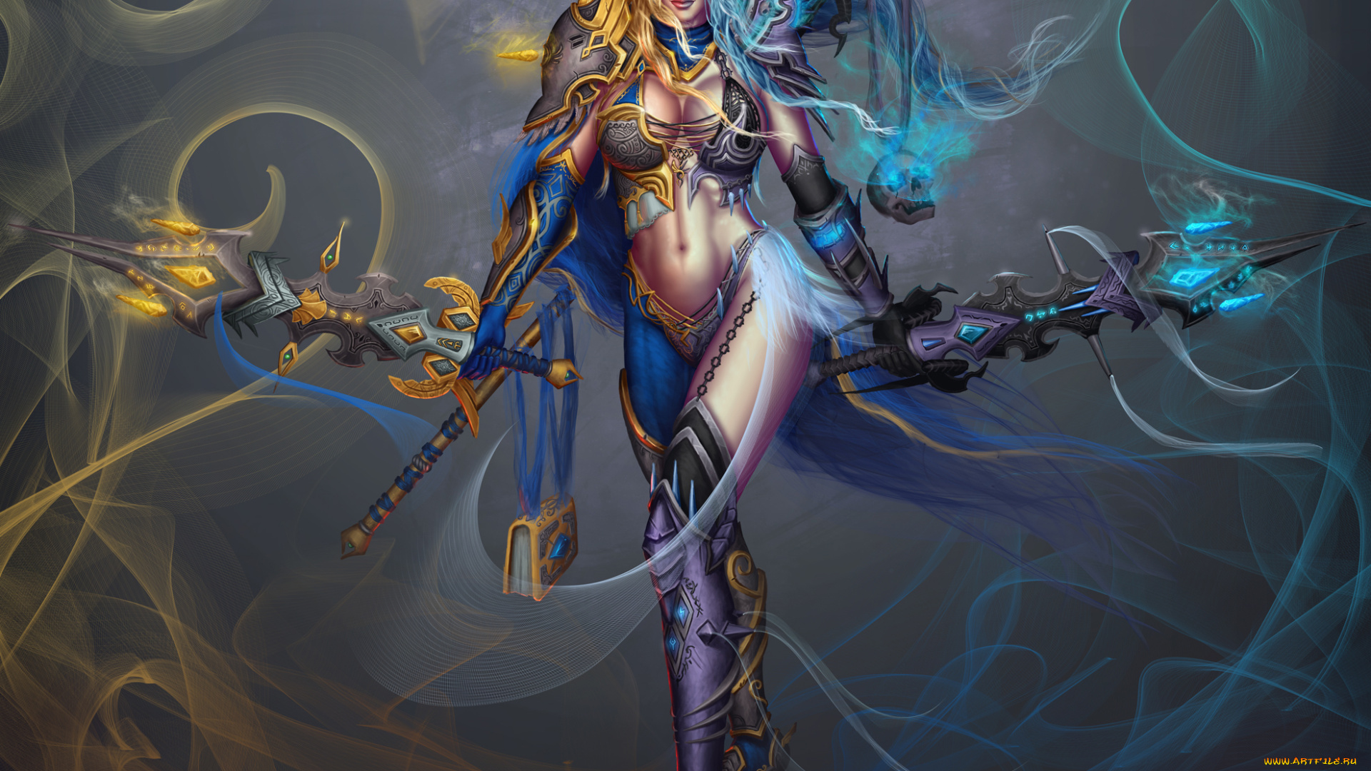 фэнтези, девушки, фон, меч, девушка, униформа, взгляд