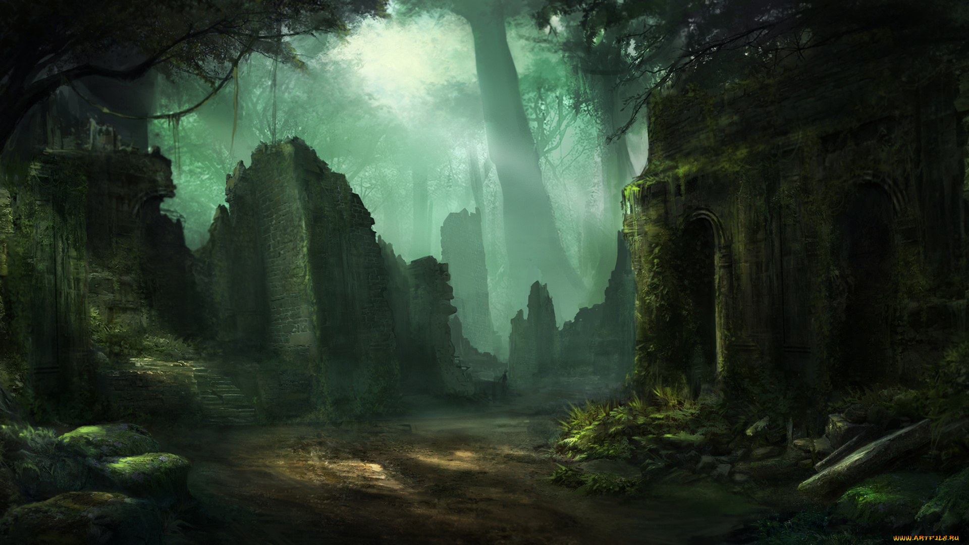 фэнтези, иные, миры, , иные, времена, замок, развалины, стены, заросли