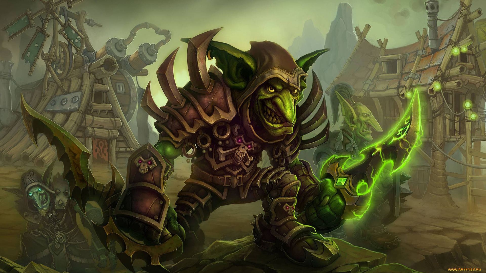 фэнтези, существа, гоблин, мечи, оружие, деревня, балахон, яд