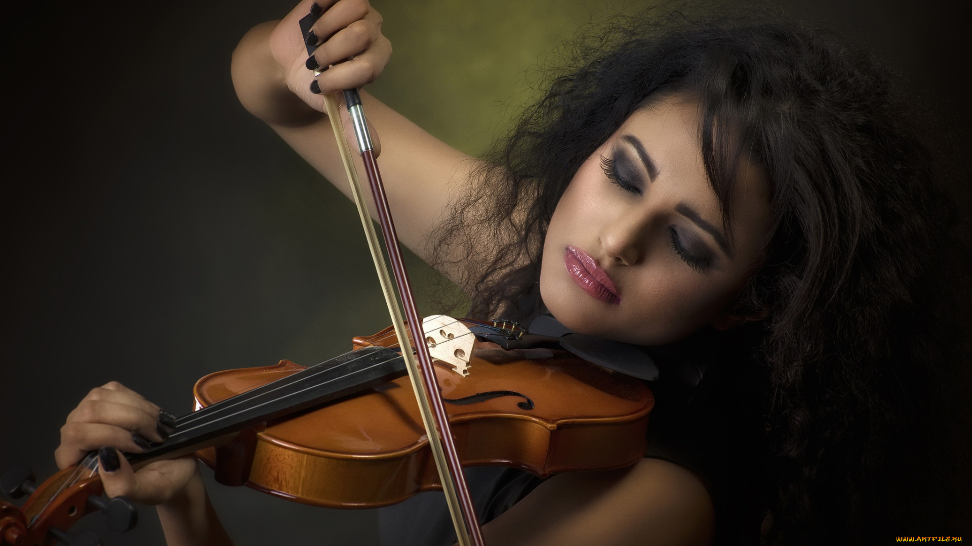 музыка, -, другое, девушка, взгляд, фон