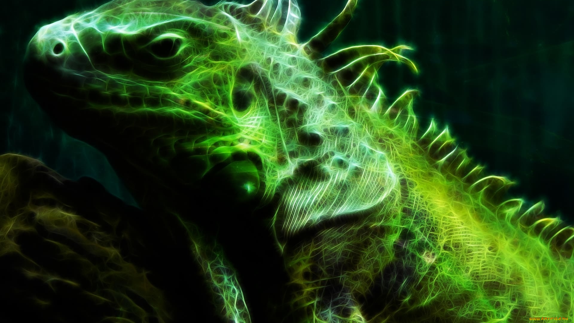 разное, компьютерный, дизайн, игуана, ящерица, зеленая, ветка