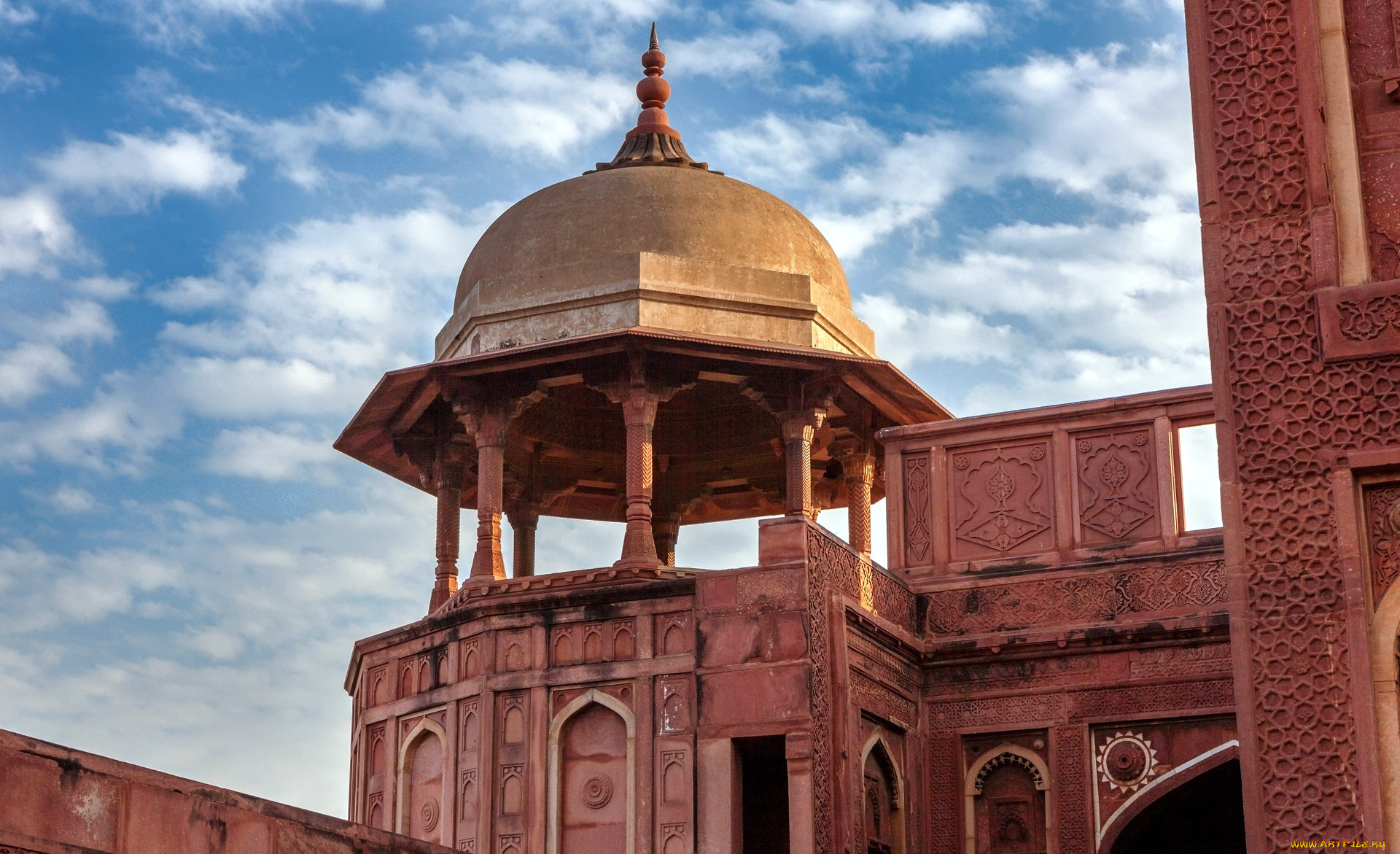 агра, , индия, города, -, исторические, , архитектурные, памятники, башня, дворец, облака, небо