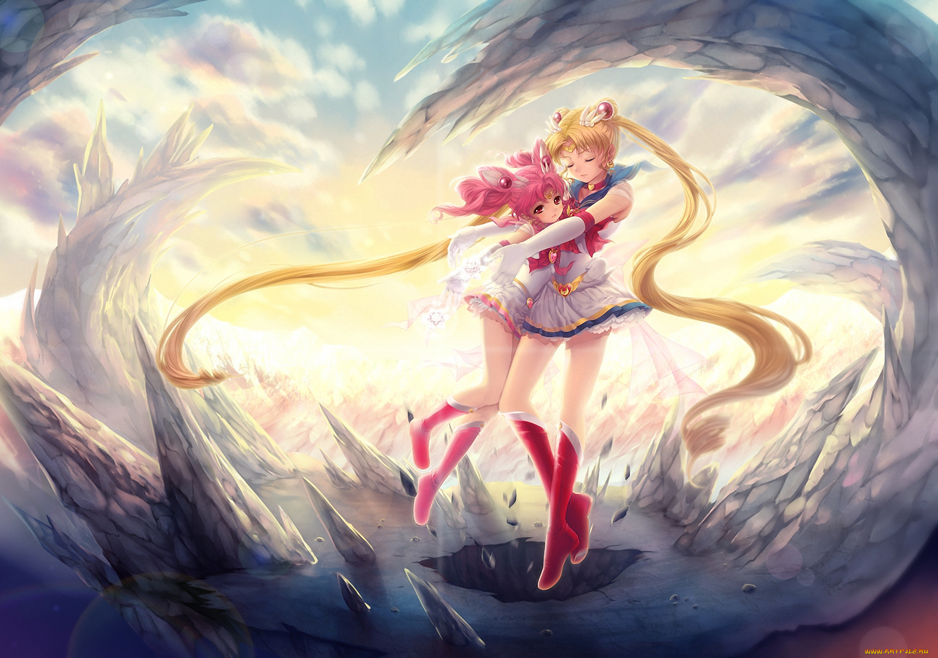 аниме, sailor, moon, воин, девушка, chibi, moon, скалы