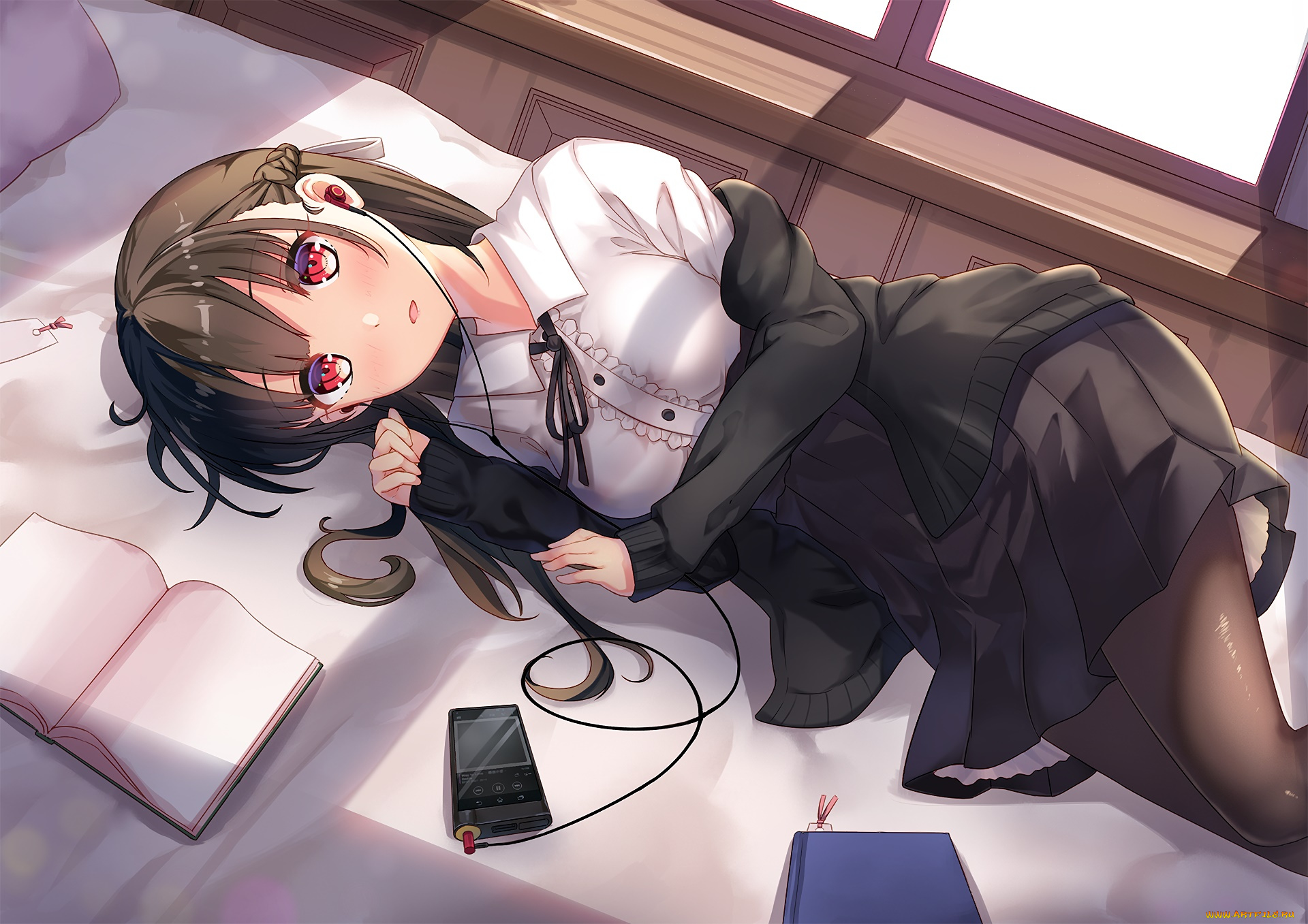 аниме, музыка, фон, взгляд, девушка