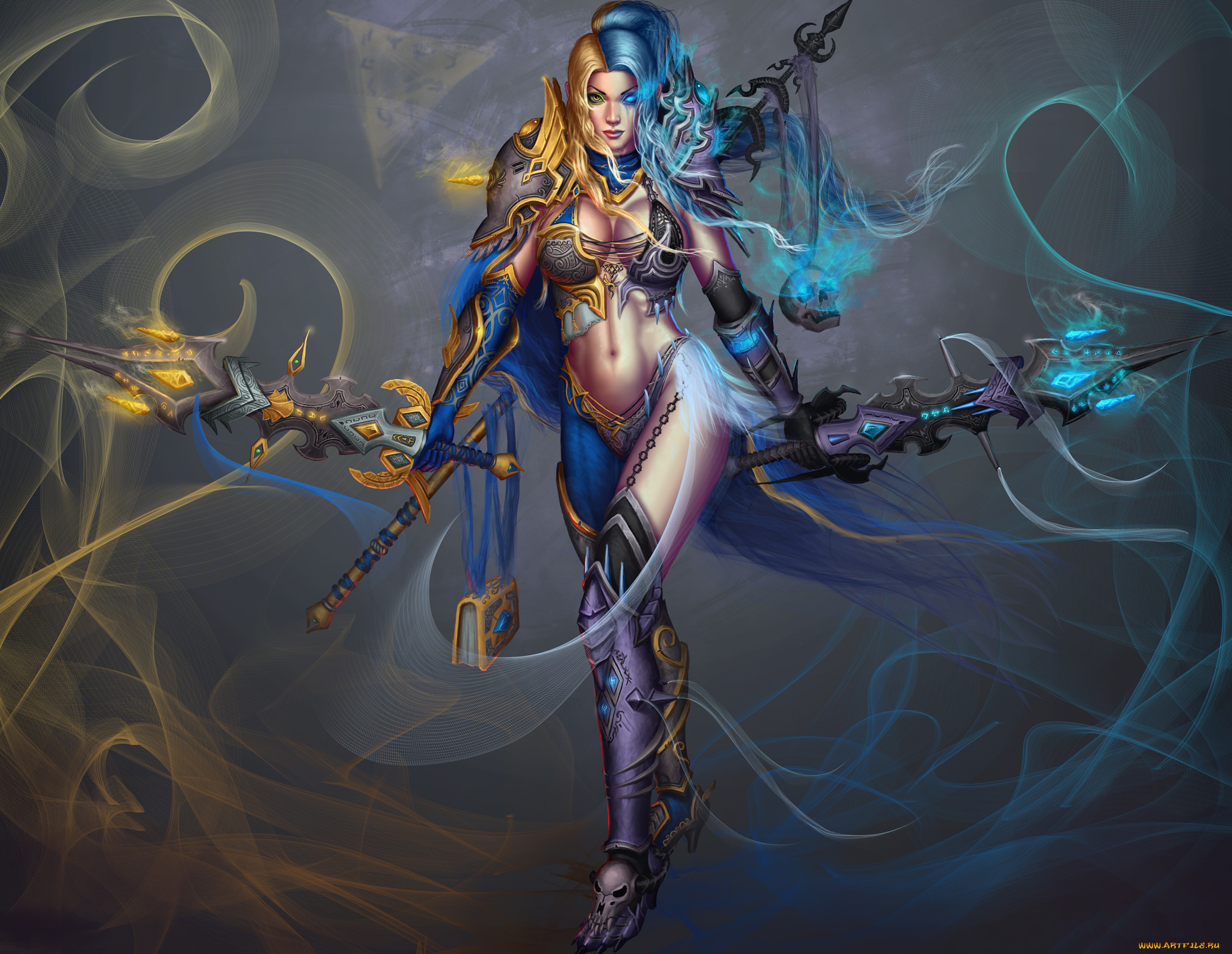 фэнтези, девушки, фон, меч, девушка, униформа, взгляд