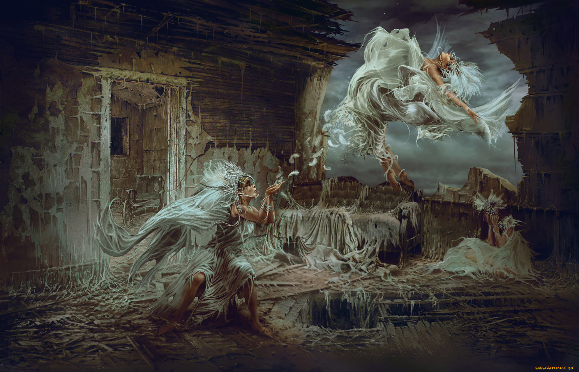 фэнтези, девушки, магия, колдовство, превращение, перья, ритуал, волшебница, ведьма