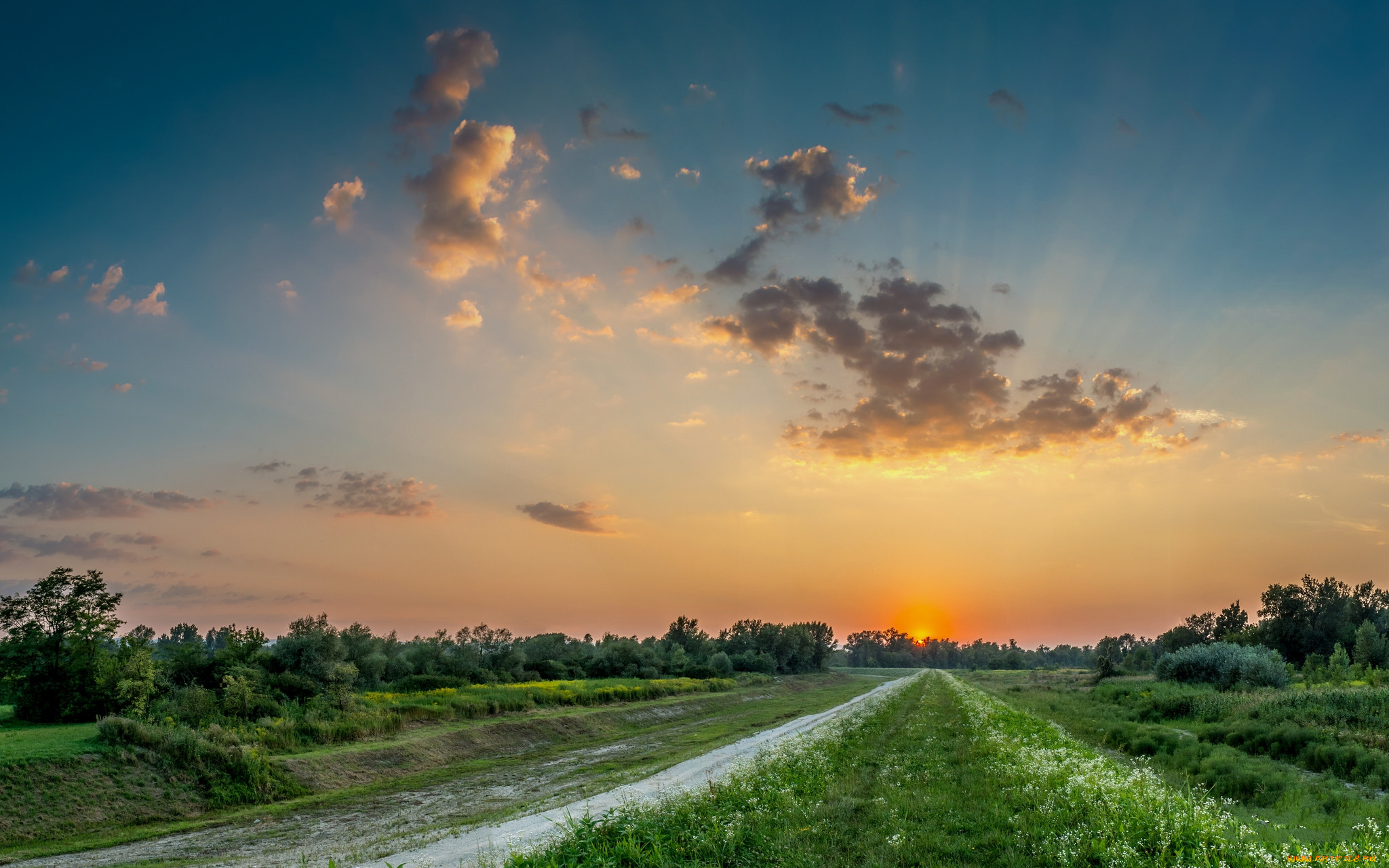 природа, дороги, рассвет