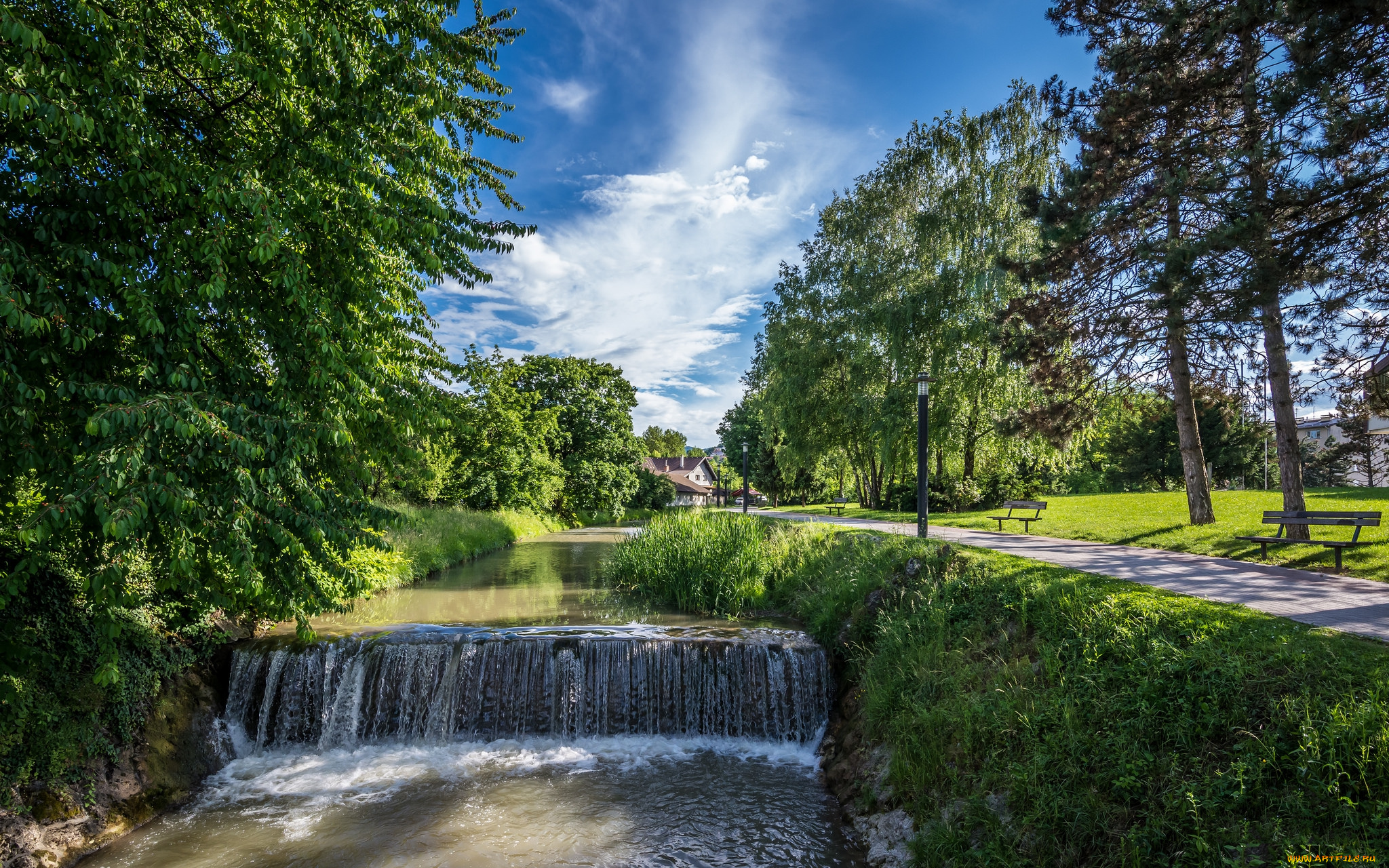 природа, водопады, лес, река