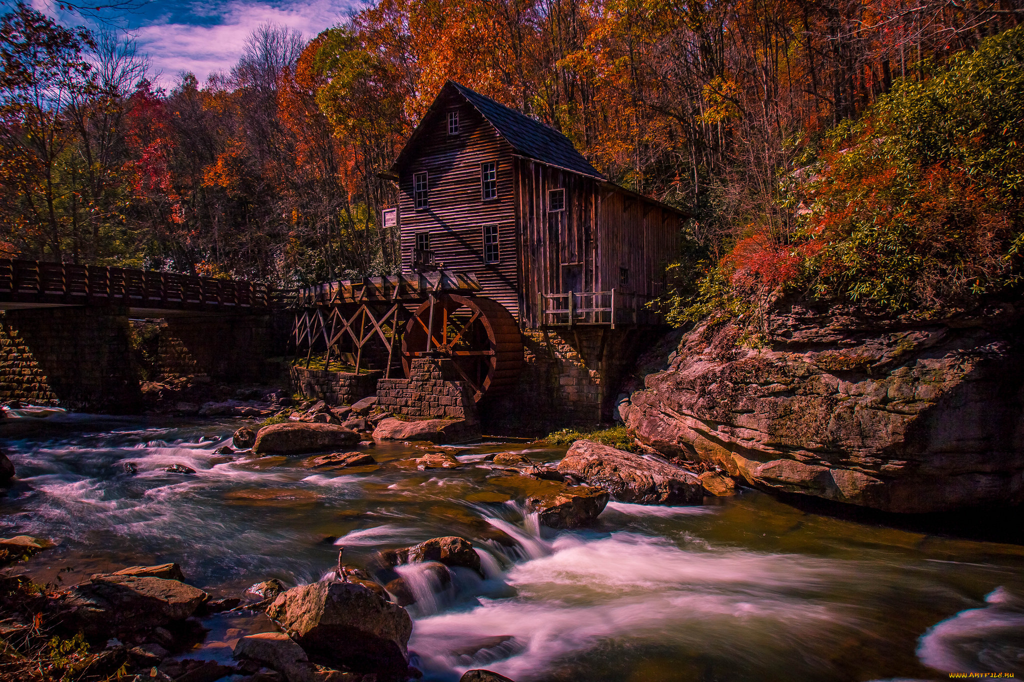 разное, мельницы, река, лес