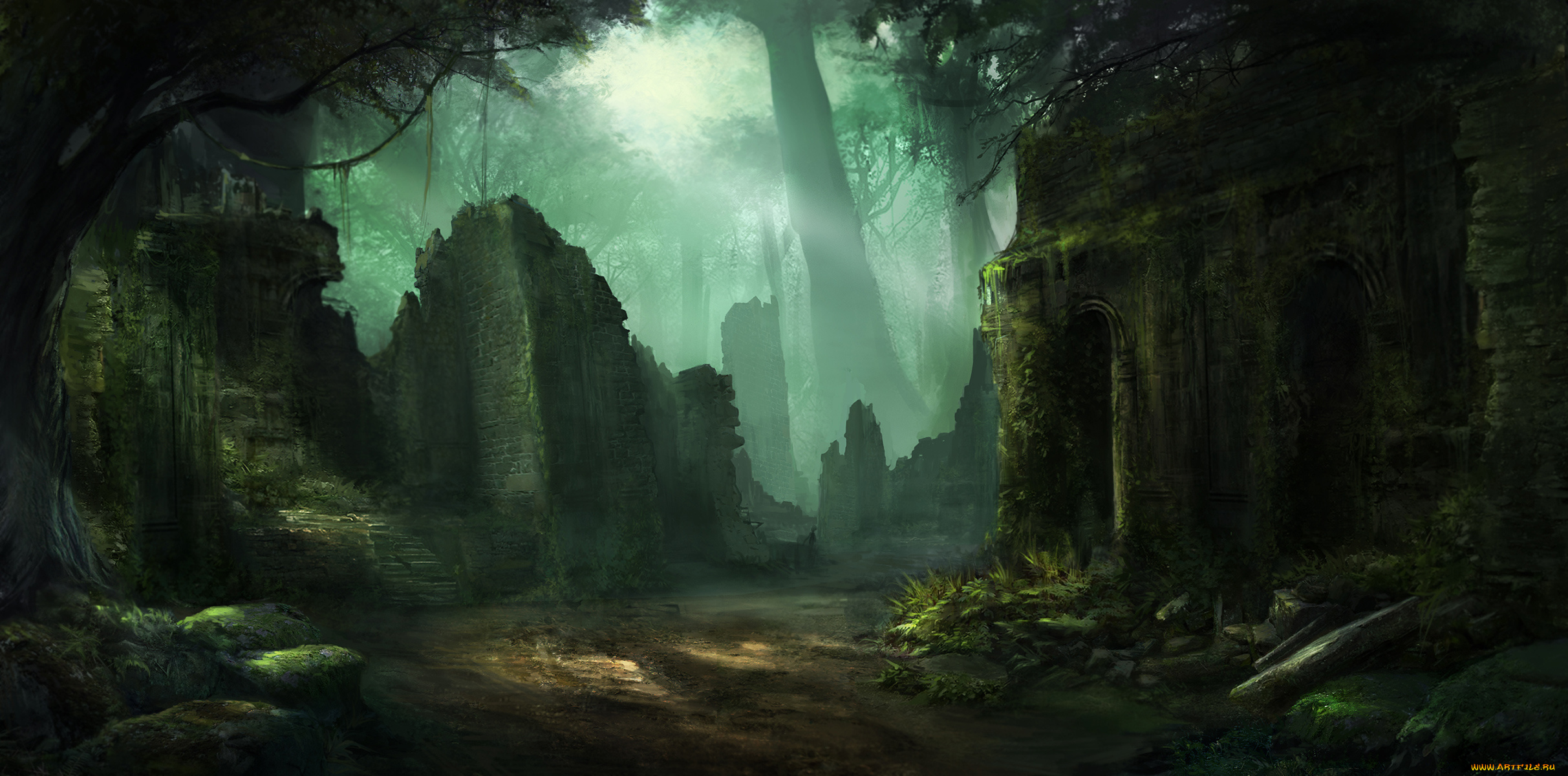 фэнтези, иные, миры, , иные, времена, замок, развалины, стены, заросли