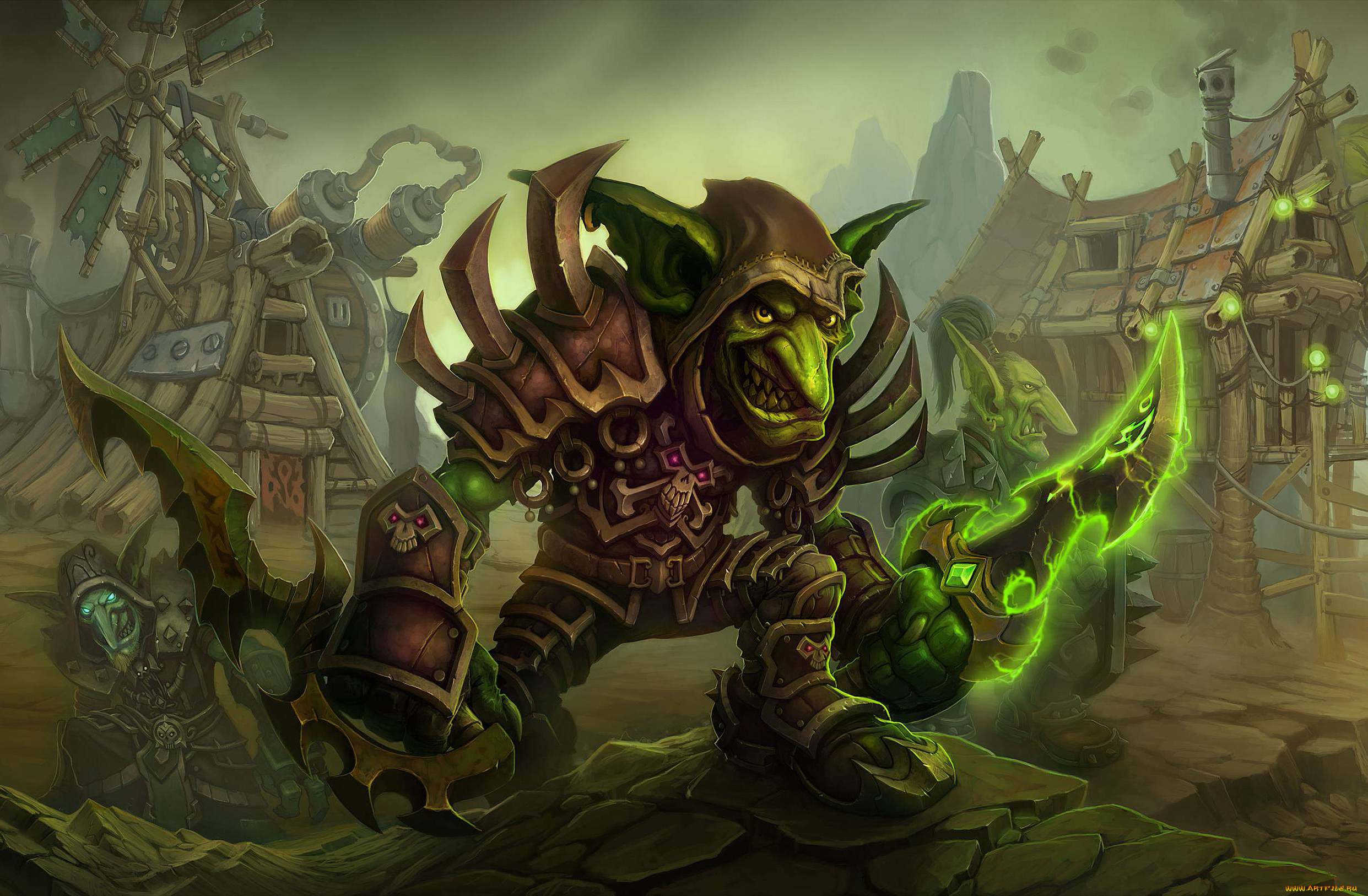 фэнтези, существа, гоблин, мечи, оружие, деревня, балахон, яд