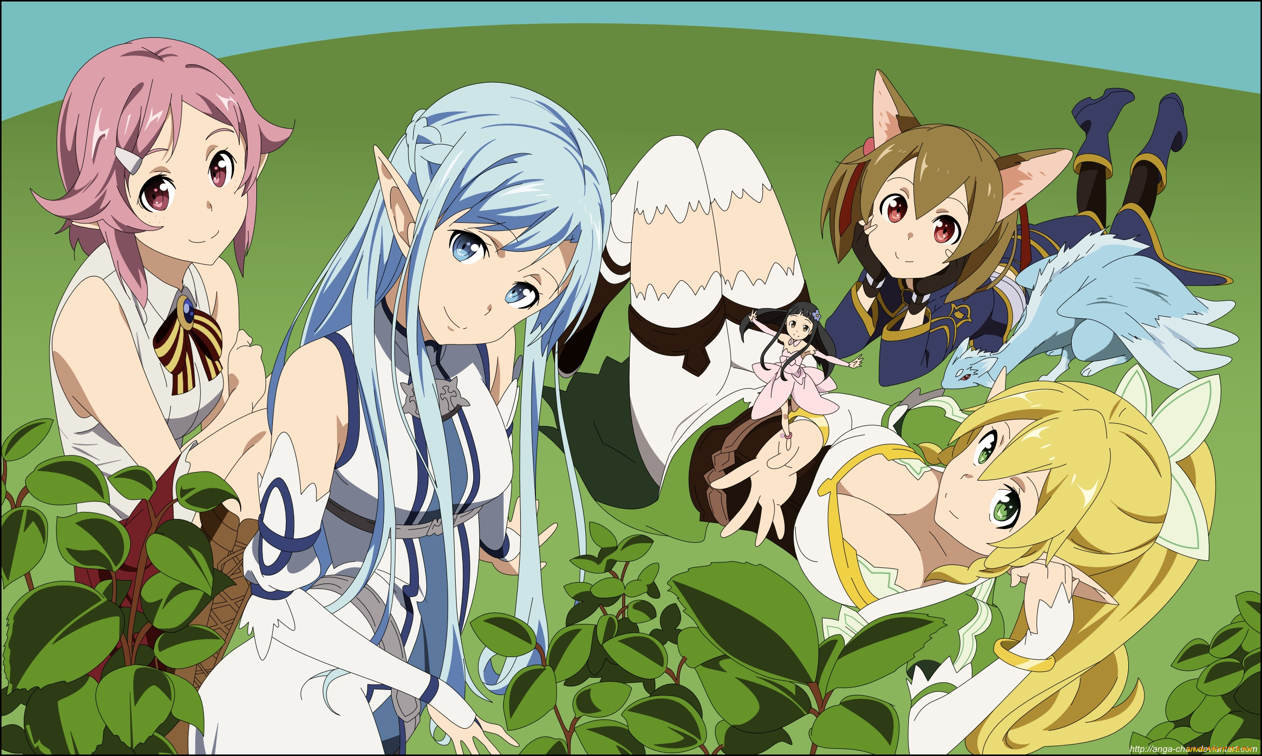 аниме, sword, art, online, девушки, взгляд, фон