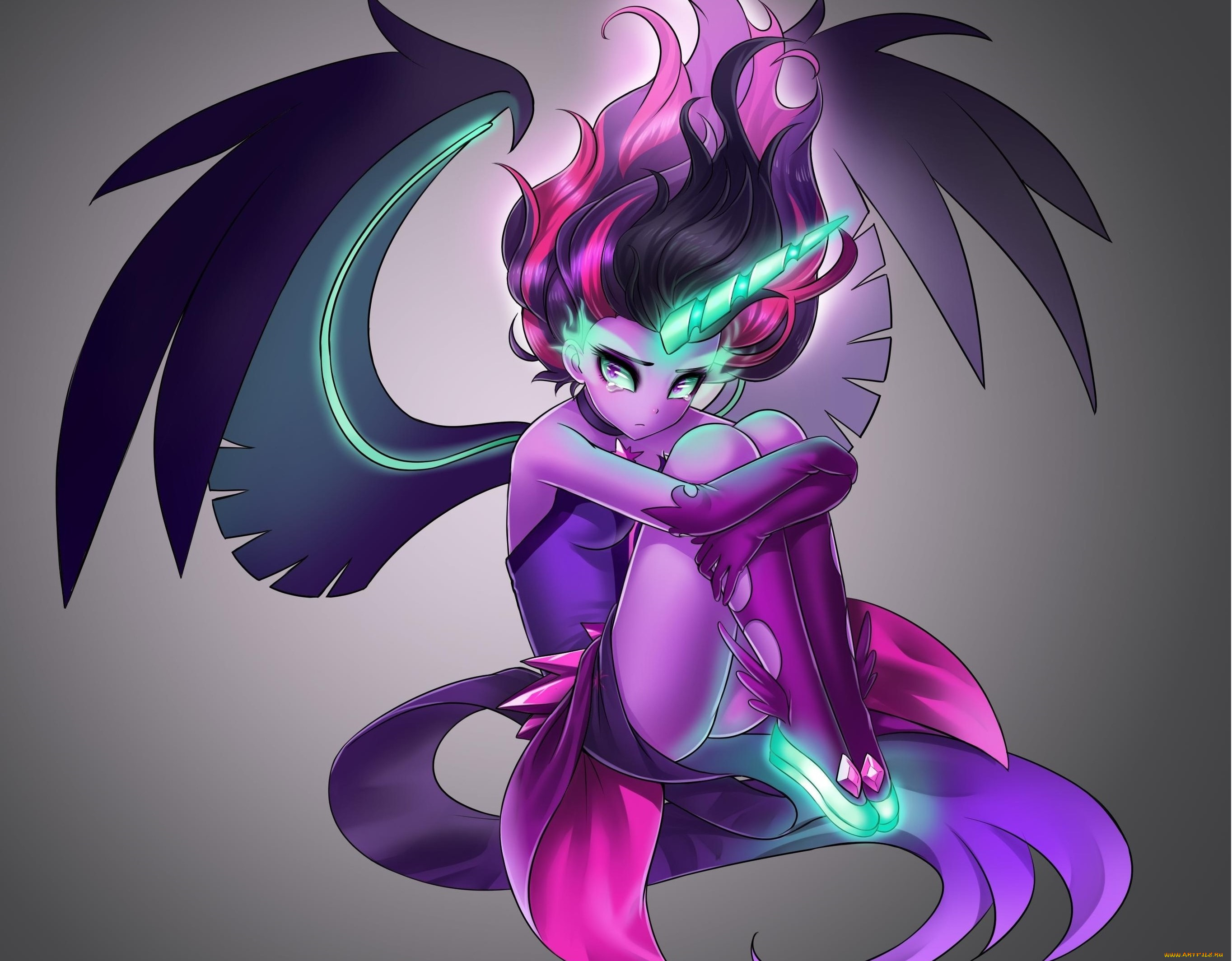 аниме, ангелы, , демоны, девушка, взгляд, фон