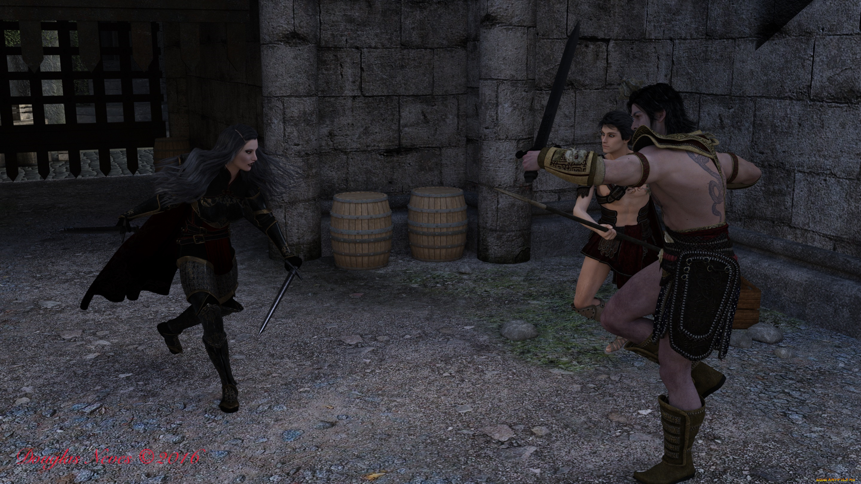 3д, графика, существа, , creatures, девушка, взгляд, фон, вампир, оружие